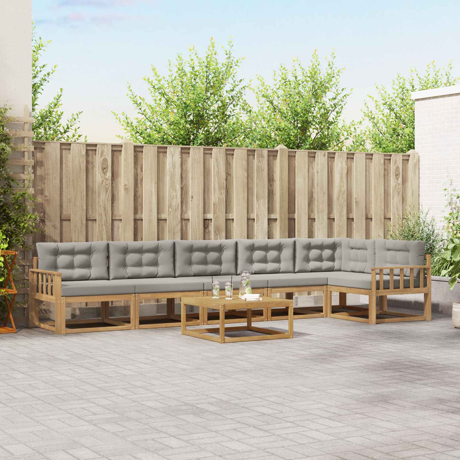Outdoor-Sofagarnitur 7 pcs Weiß und Hellgrau 79 x 79 x 37 cm