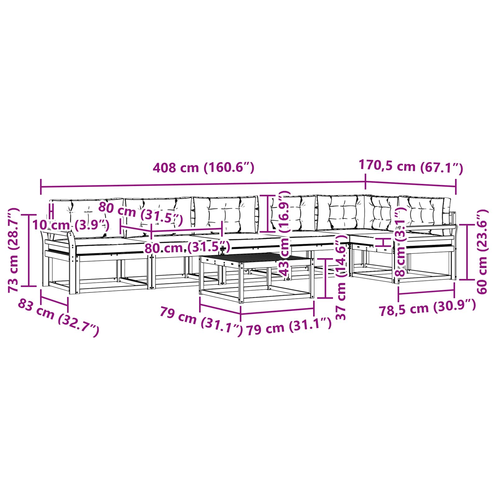Outdoor-Sofagarnitur 7 pcs Weiß und Anthrazit 79 x 79 x 37 cm