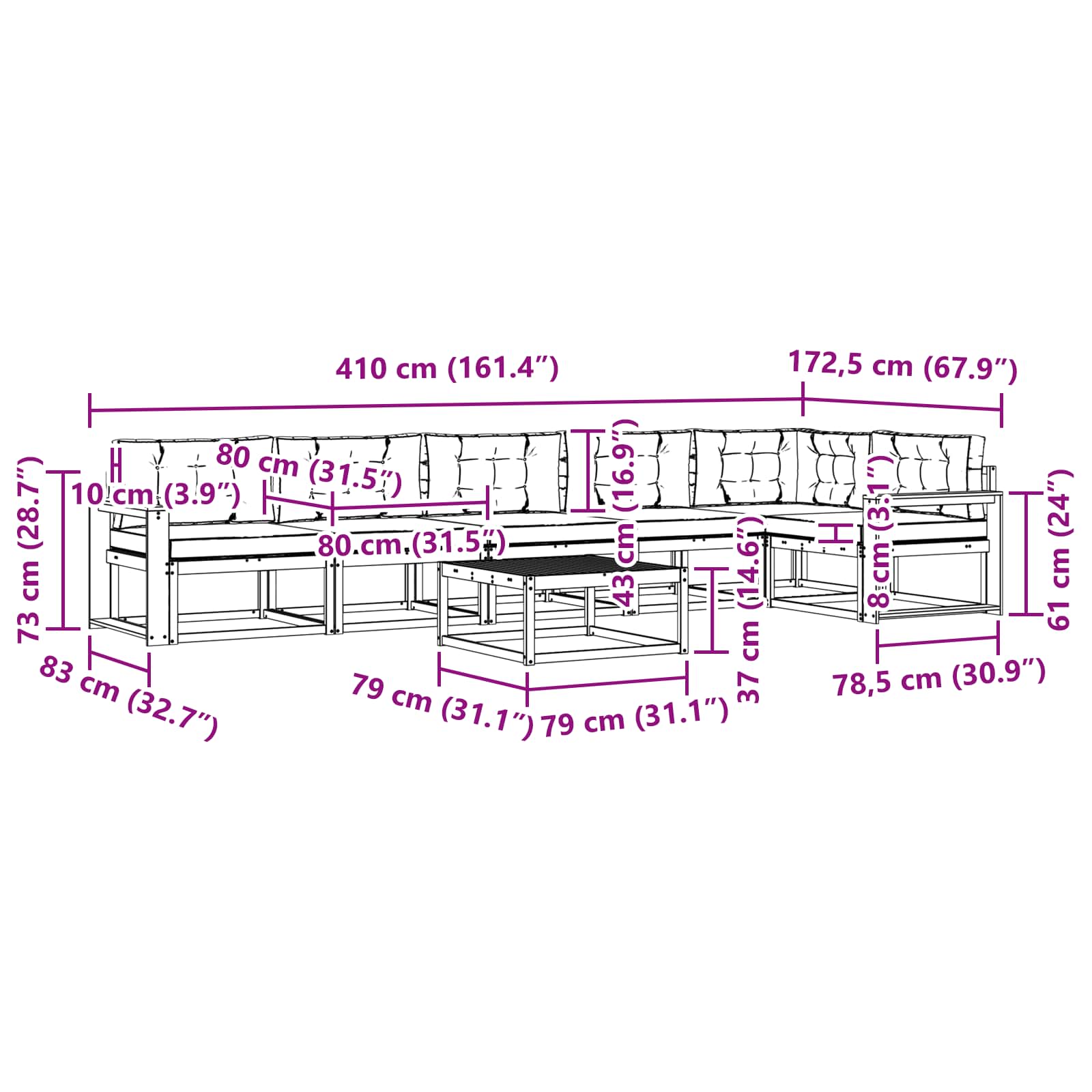 Outdoor-Sofagarnitur 7 pcs Weiß und Hellgrau 79 x 79 x 37 cm