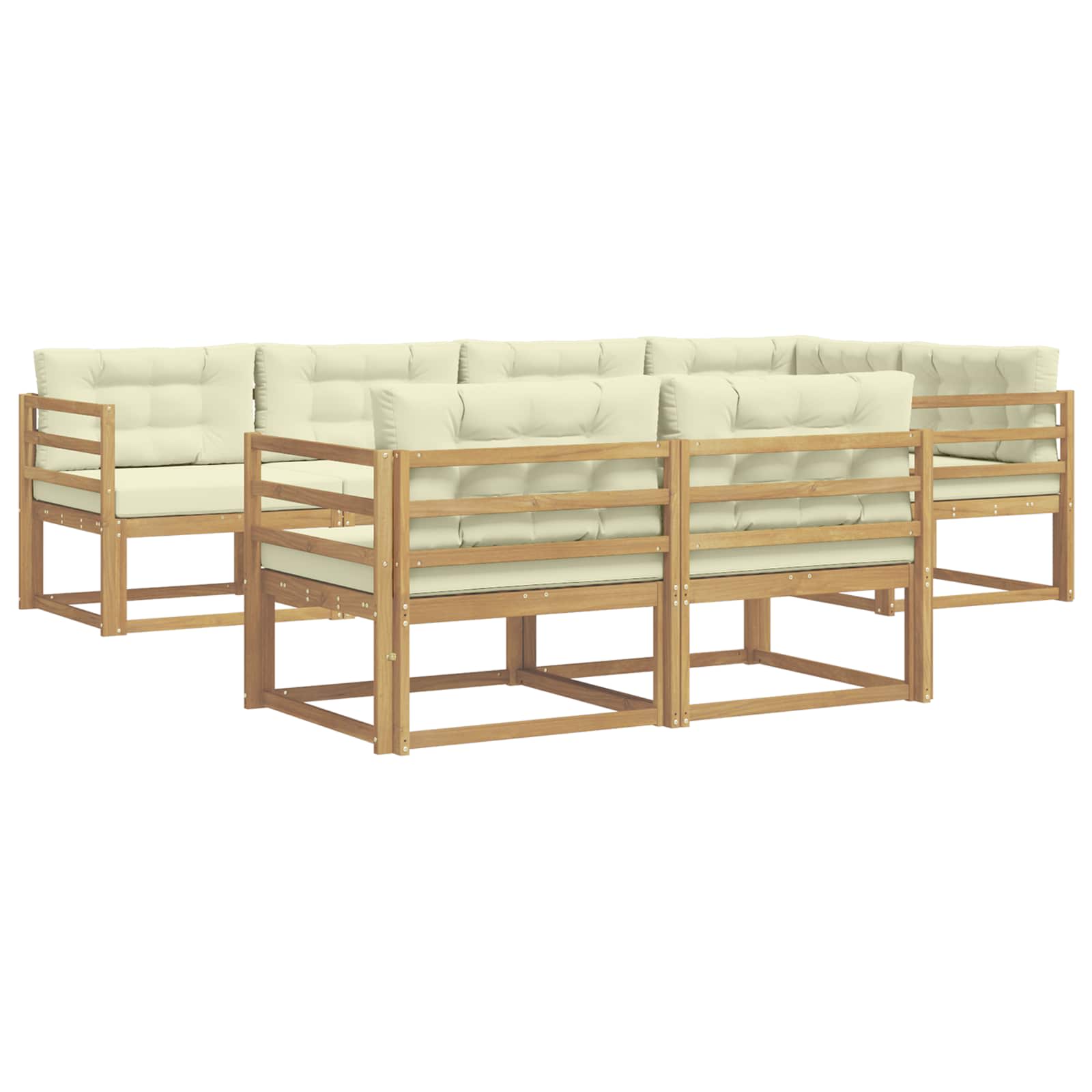 Outdoor-Sofagarnitur mit Kissen 6 pcs Weiß und Creme Polyester