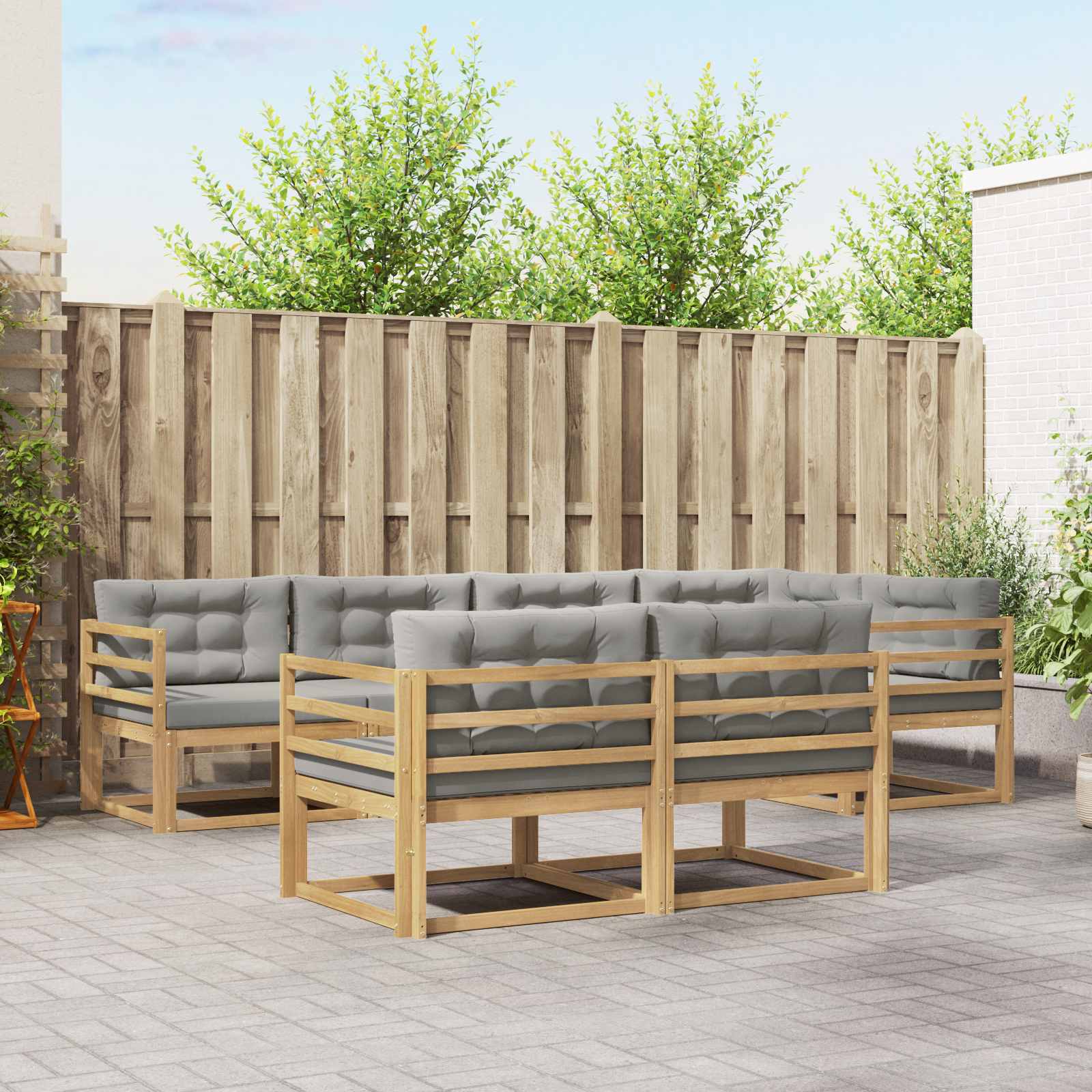 Outdoor-Sofagarnitur 6 pcs Weiß und Hellgrau Polyester