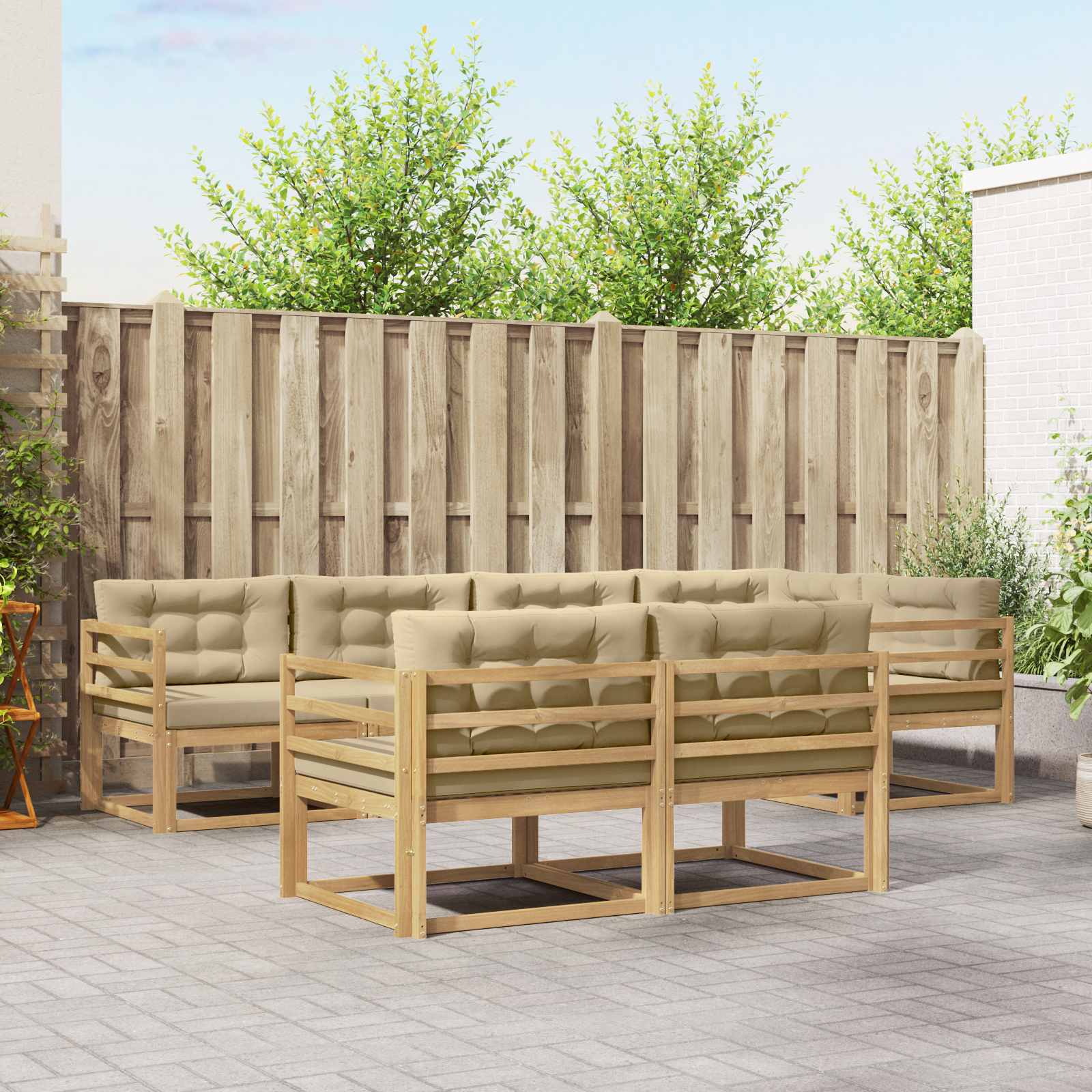 Outdoor-Sofagarnitur mit Kissen 6 pcs Weiß und Beige Polyester