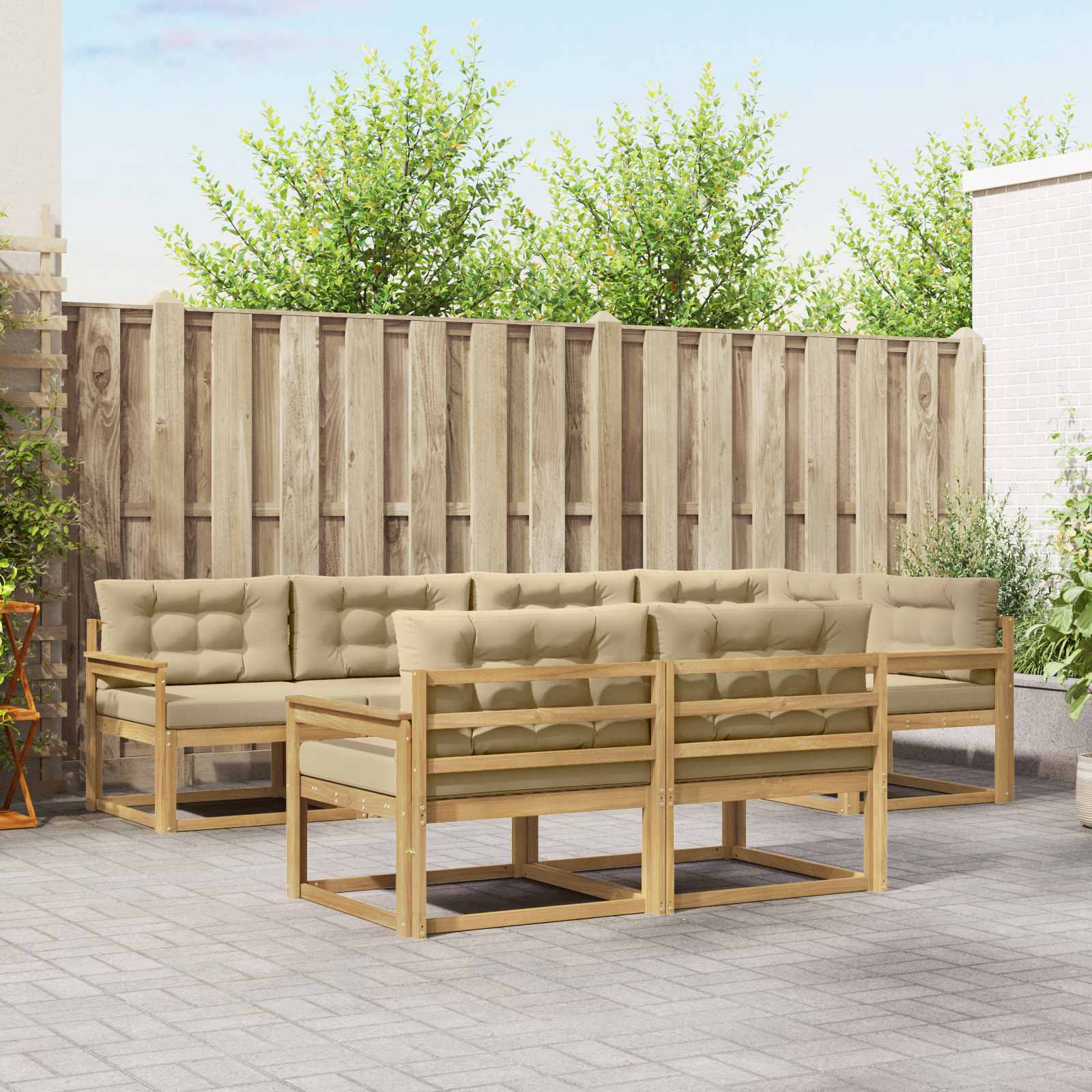 Outdoor-Sofagarnitur mit Kissen 6 pcs Weiß und Beige Polyester