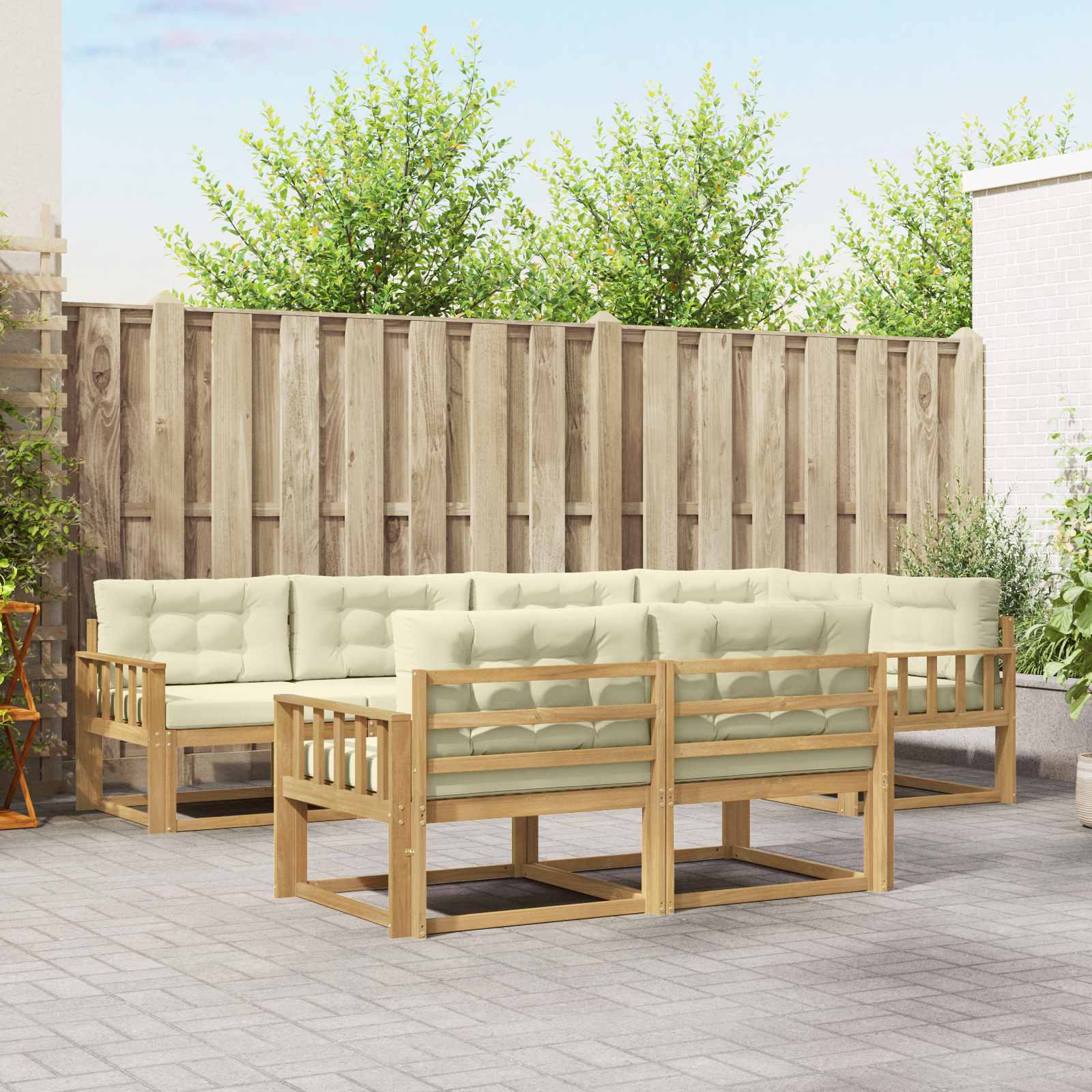 Outdoor-Sofagarnitur mit Kissen 6 pcs Weiß und Creme Polyester