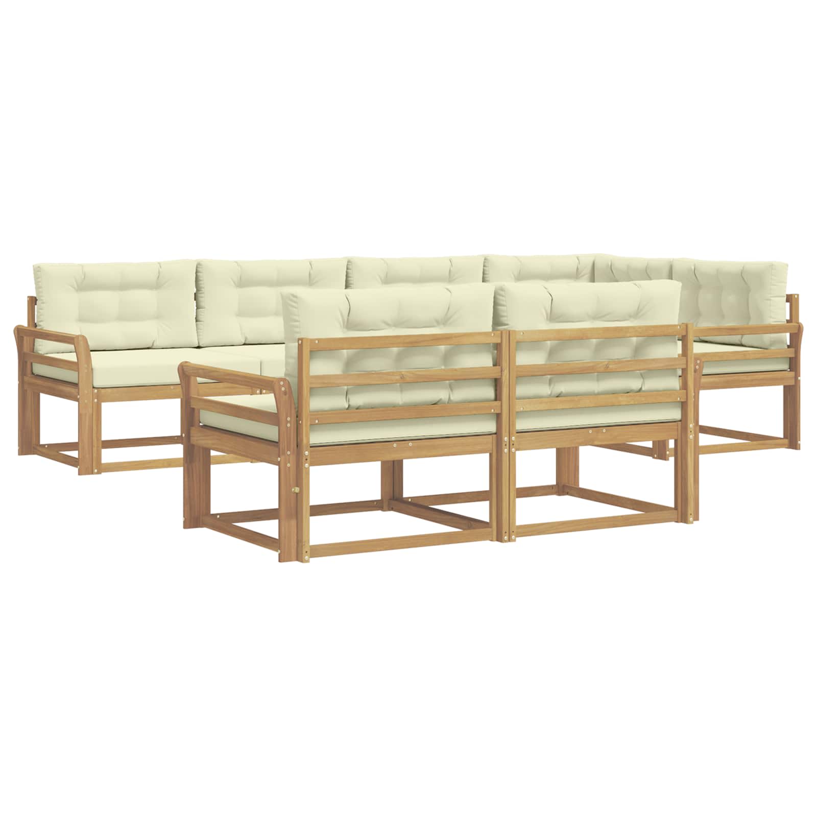 Outdoor-Sofagarnitur mit Kissen 6 pcs Weiß und Creme Polyester