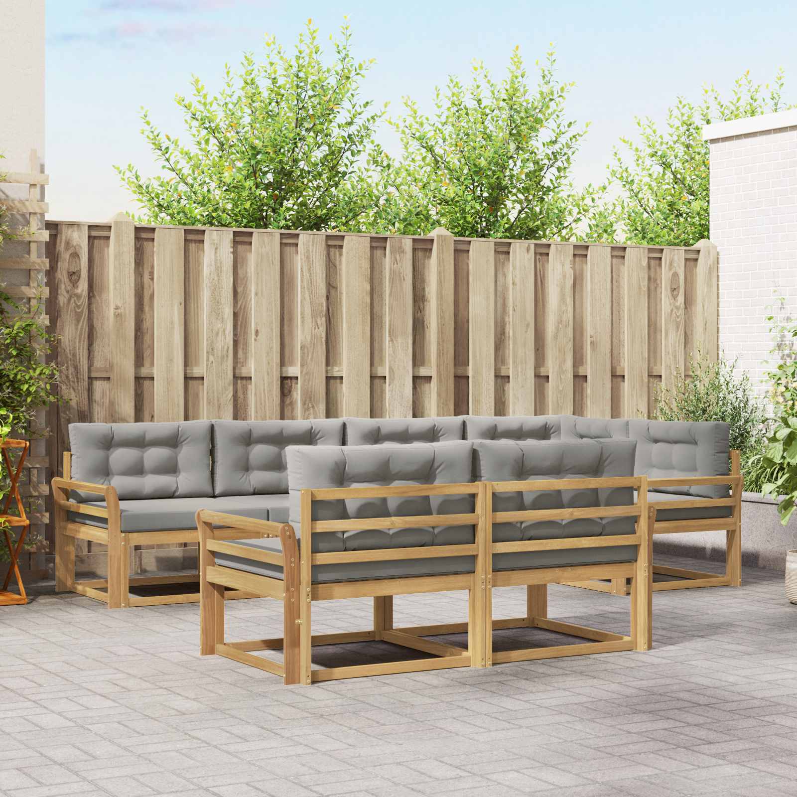 Outdoor-Sofagarnitur 6 pcs Weiß und Hellgrau Polyester
