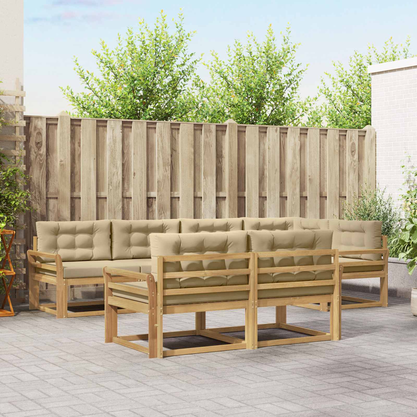 Outdoor-Sofagarnitur mit Kissen 6 pcs Weiß und Beige Polyester