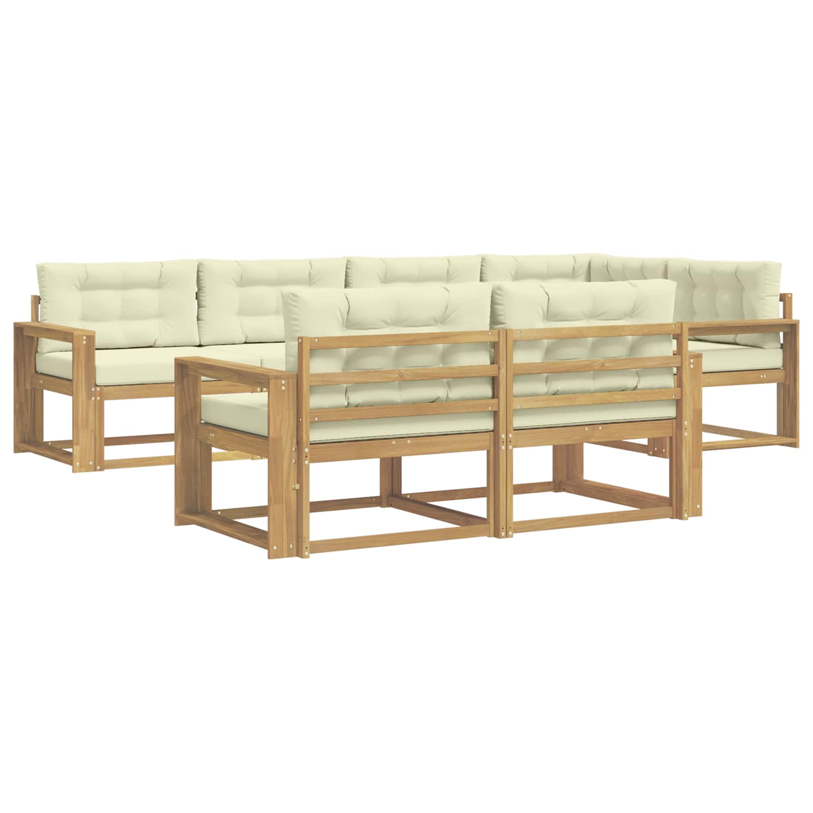 Outdoor-Sofagarnitur mit Kissen 6 pcs Weiß und Creme Polyester