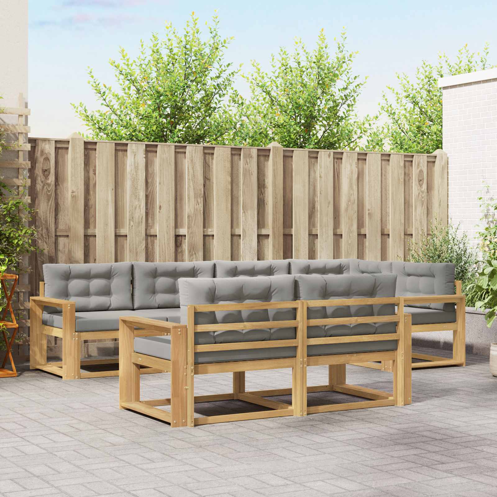 Outdoor-Sofagarnitur 6 pcs Weiß und Hellgrau Polyester