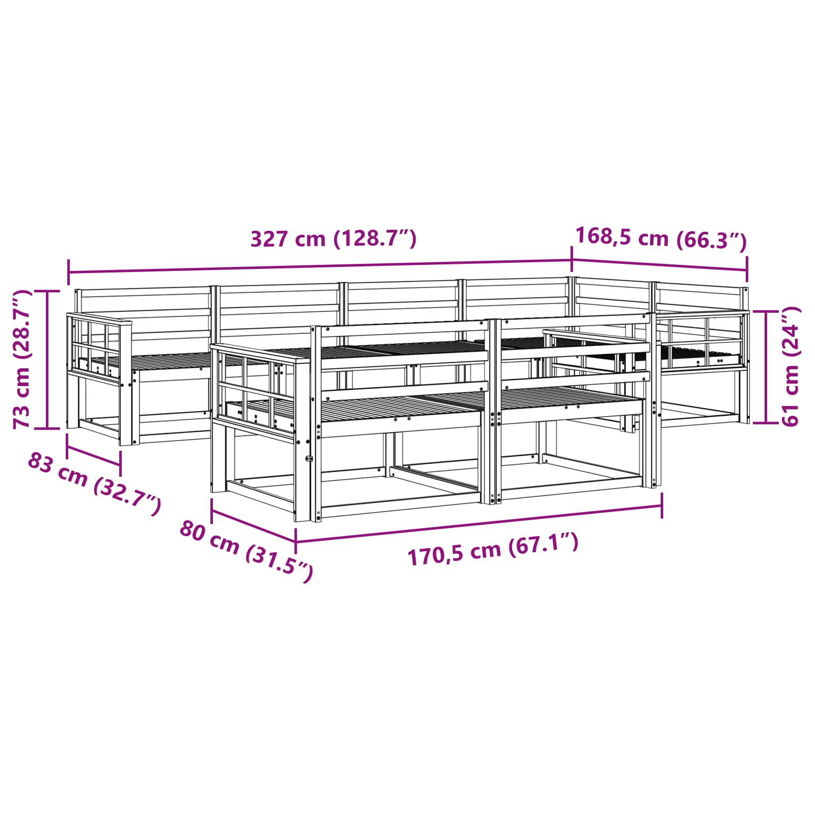 Outdoor-Sofagarnitur 8 pcs Weiß 327 x 168,5 x 73 cm