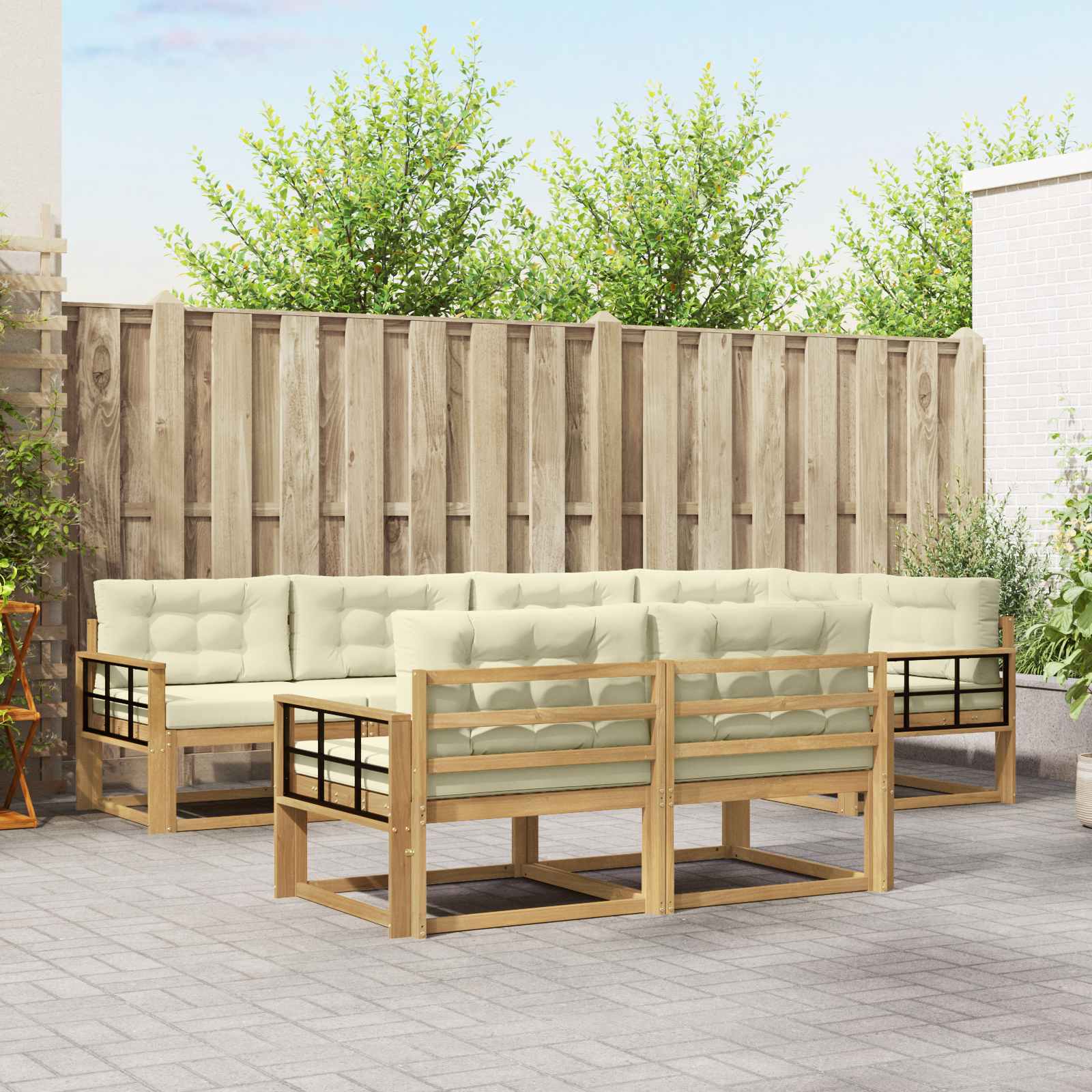 Outdoor-Sofagarnitur mit Kissen 6 pcs Weiß und Creme Polyester