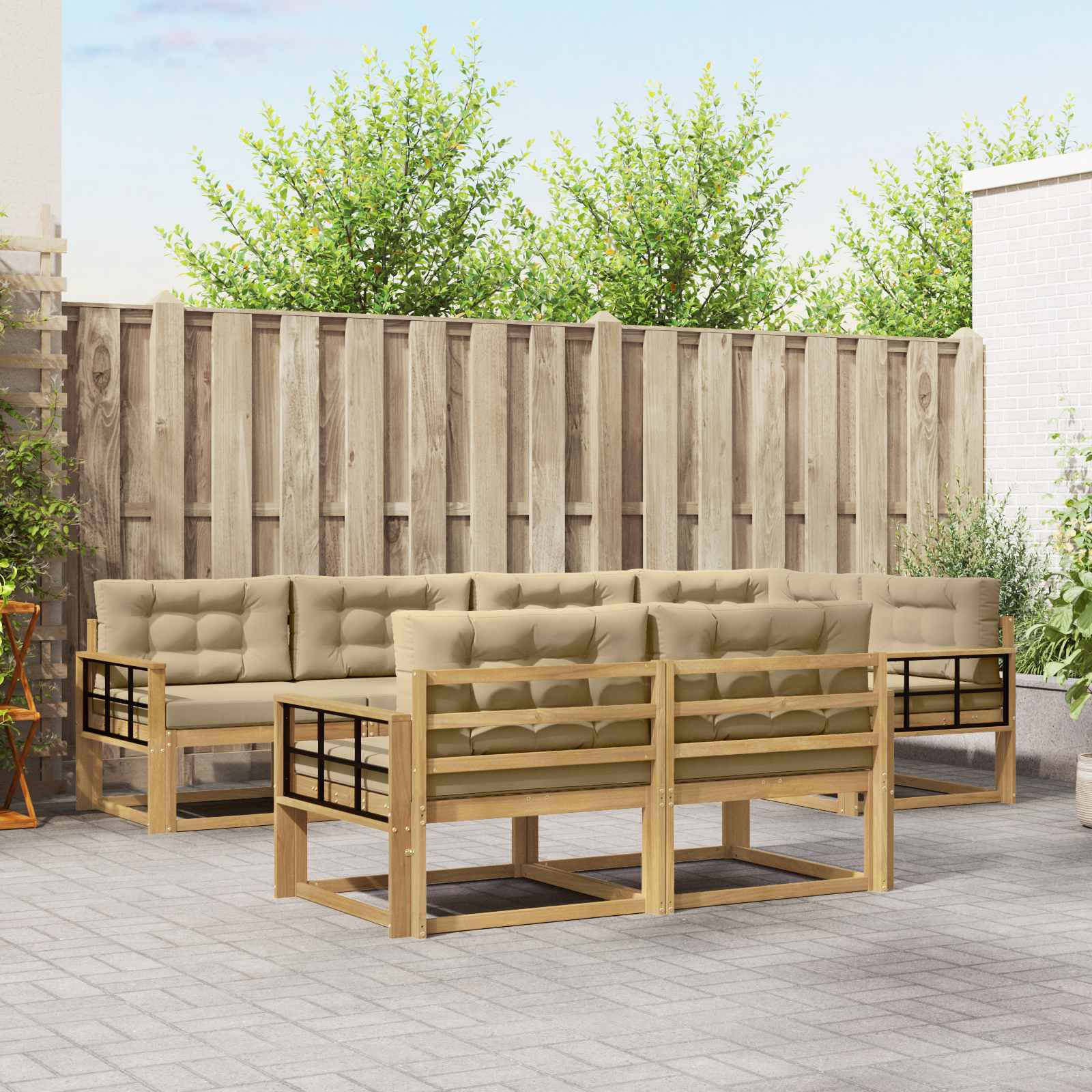 Outdoor-Sofagarnitur mit Kissen 6 pcs Weiß und Beige Polyester