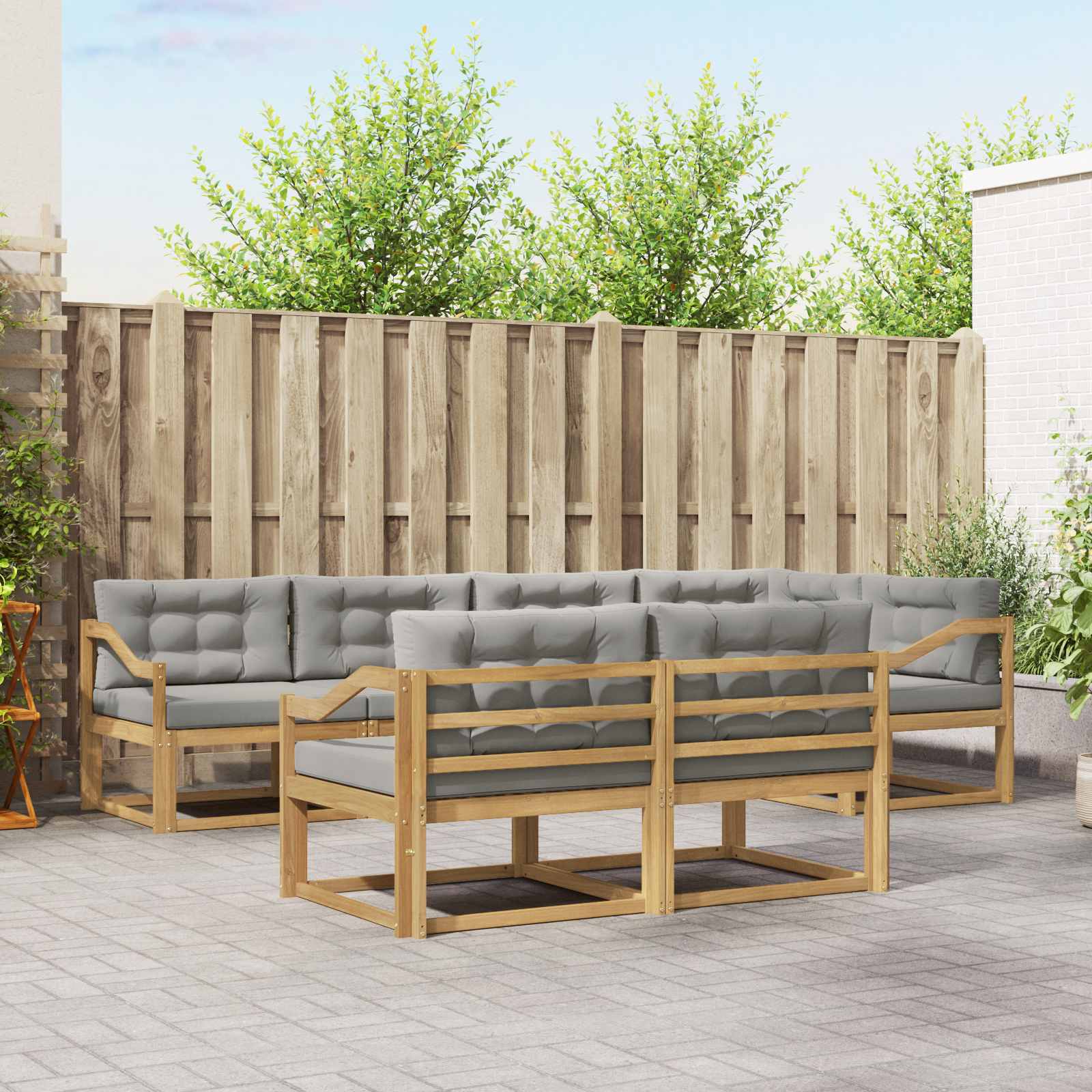 Outdoor-Sofagarnitur 6 pcs Weiß und Hellgrau Polyester