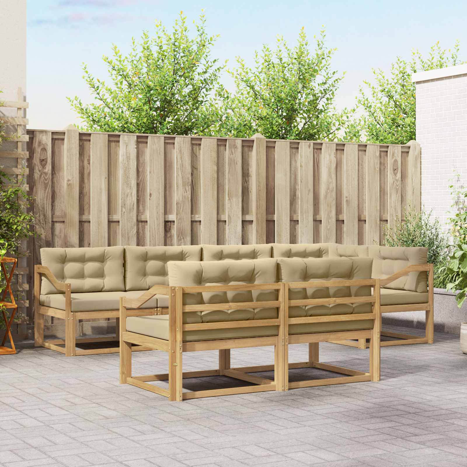 Outdoor-Sofagarnitur mit Kissen 6 pcs Weiß und Beige Polyester