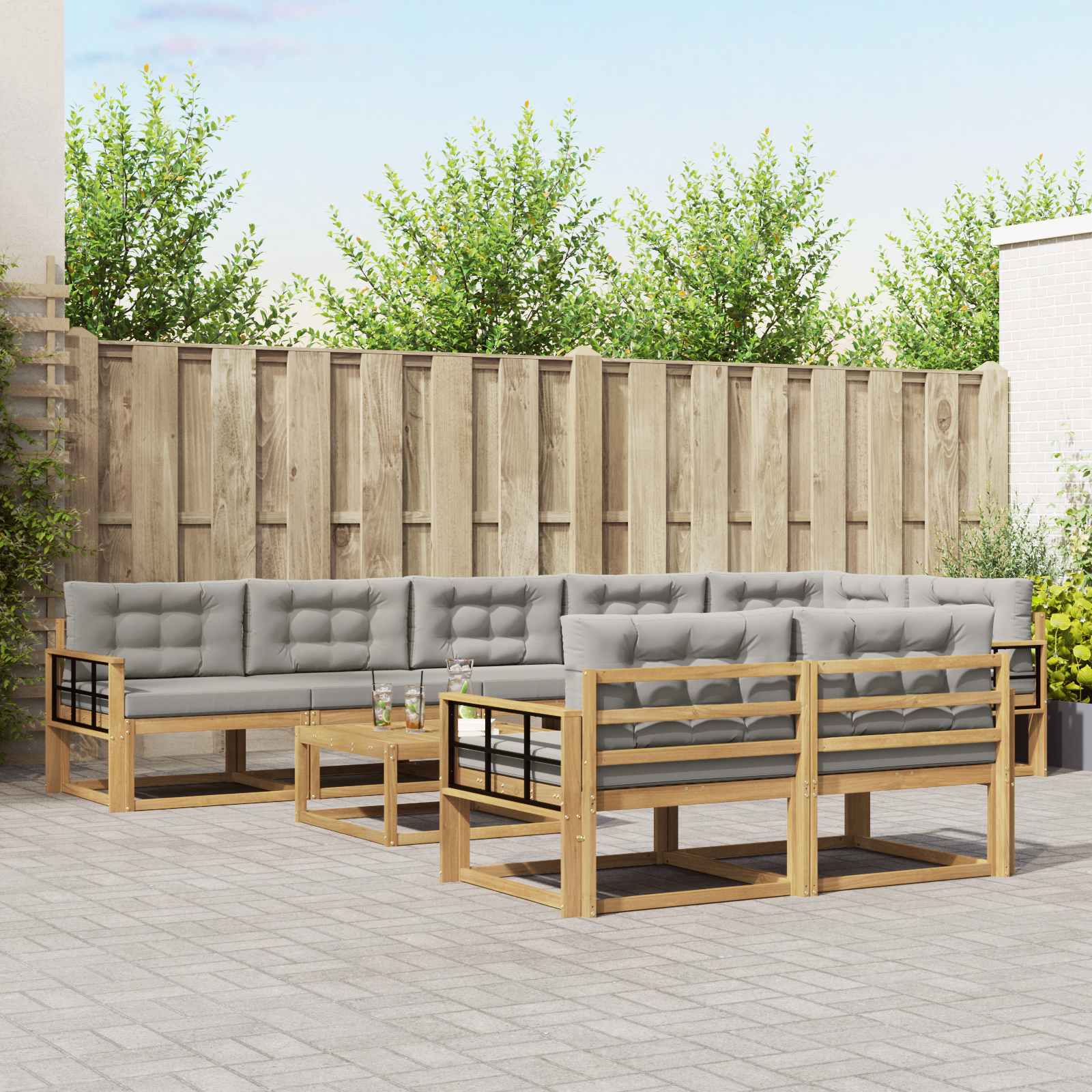 Outdoor-Sofagarnitur 9 pcs Weiß und Hellgrau 79 x 79 x 37 cm
