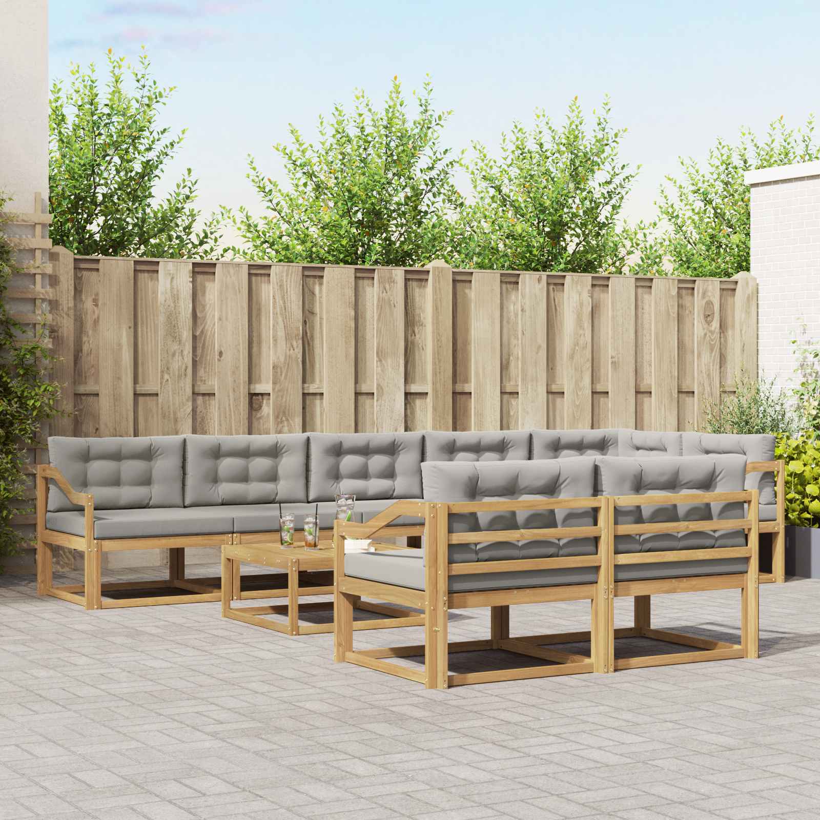 Outdoor-Sofagarnitur 9 pcs Weiß und Hellgrau 79 x 79 x 37 cm