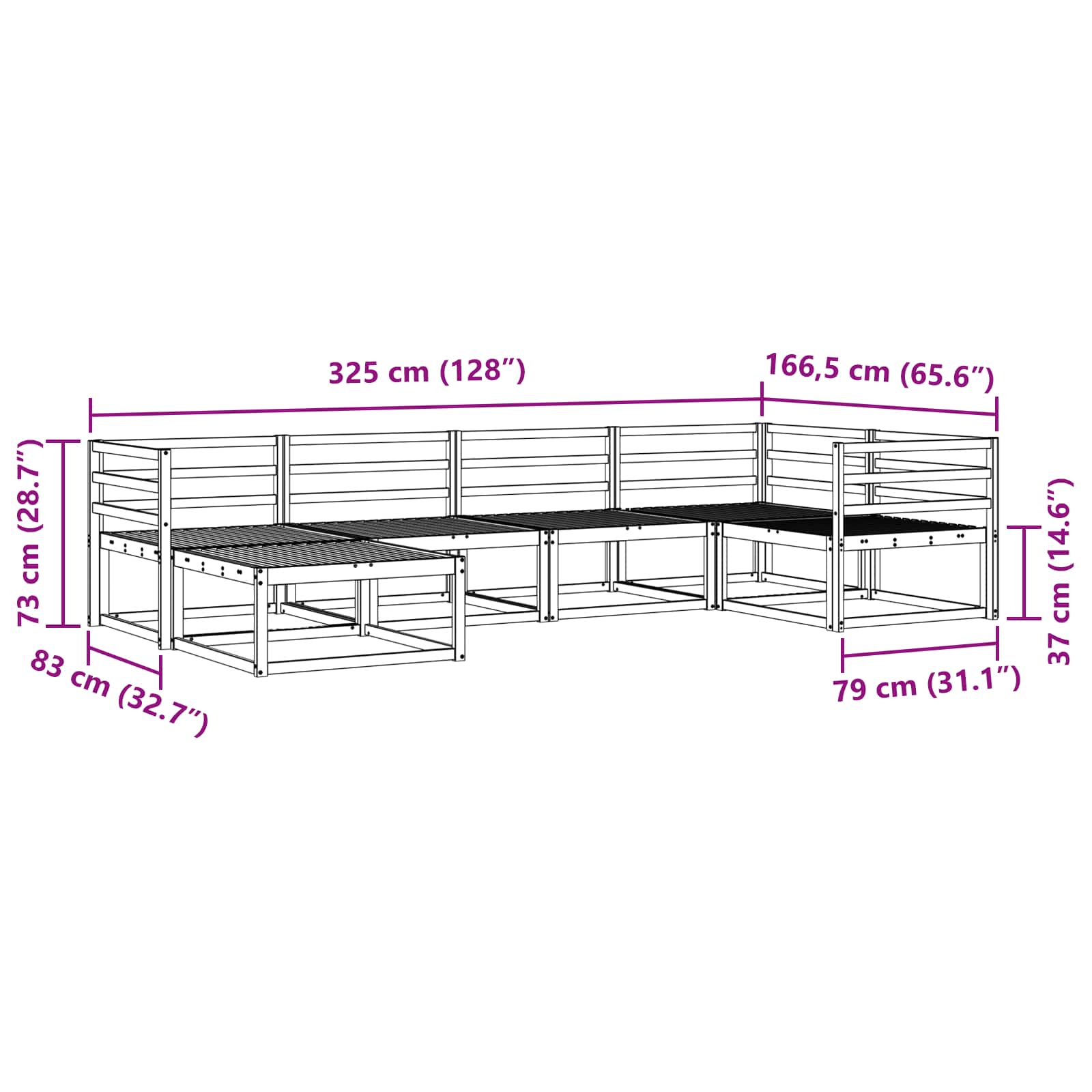 Outdoor-Sofagarnitur 6 pcs Weiß 325 x 166,5 x 73 cm