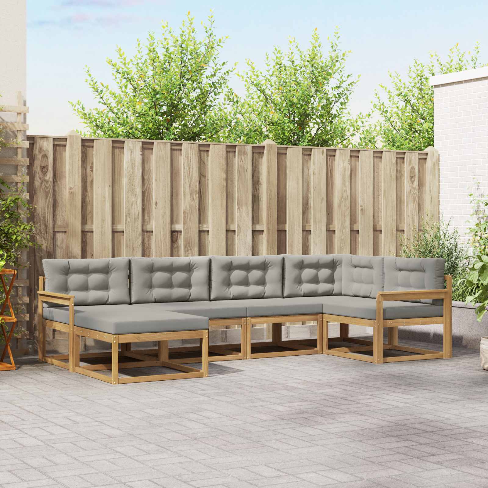 Outdoor-Sofagarnitur 5 pcs Weiß und Hellgrau Polyester