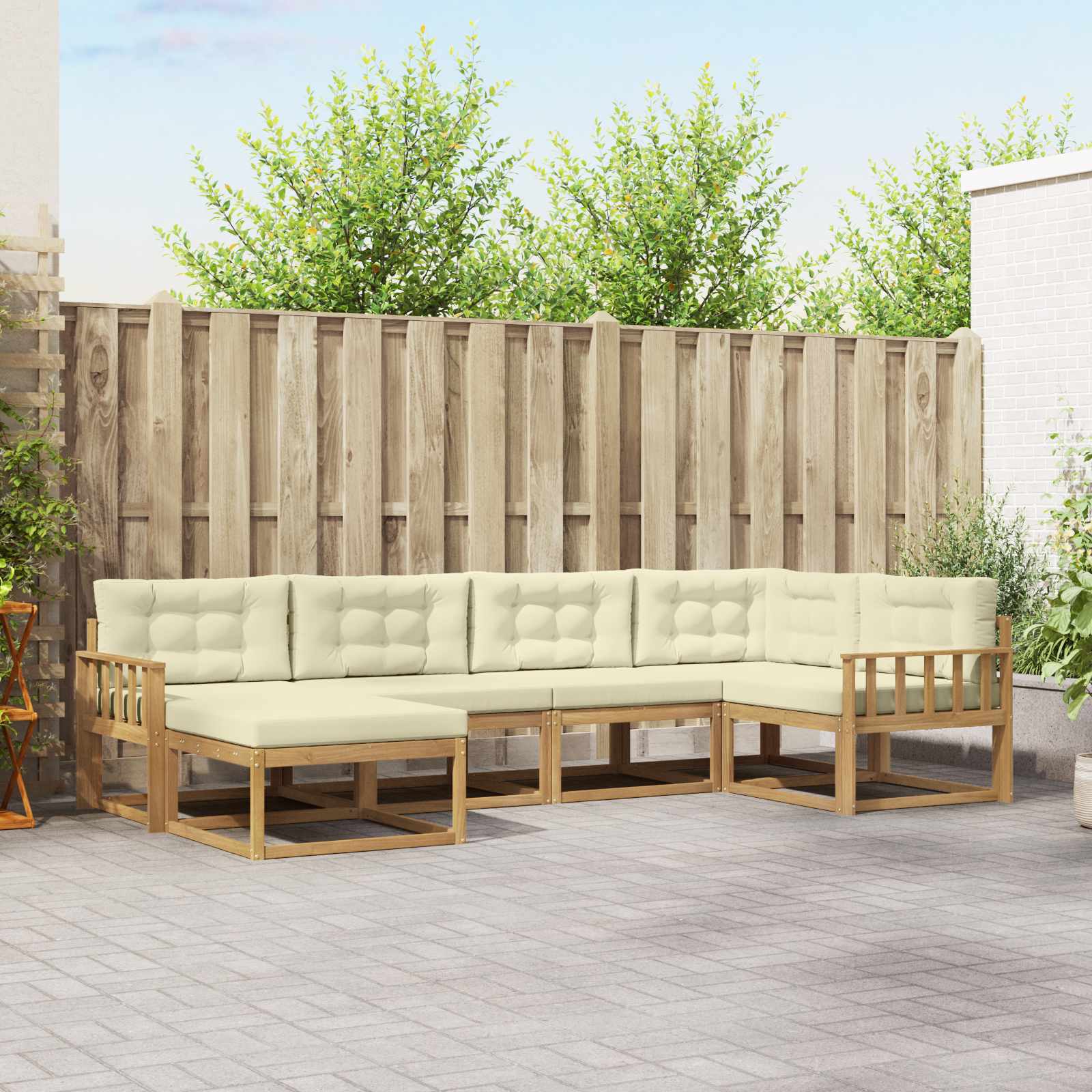 Outdoor-Sofagarnitur mit Kissen 5 pcs Weiß und Creme Polyester