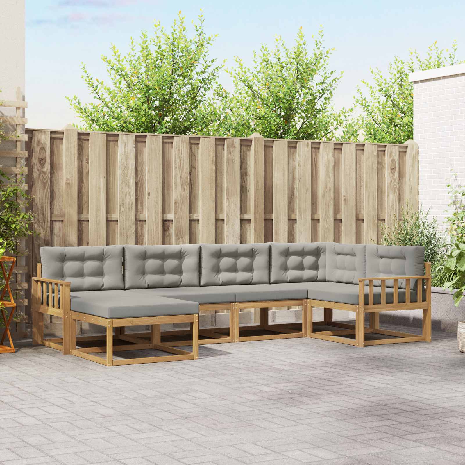 Outdoor-Sofagarnitur 5 pcs Weiß und Hellgrau Polyester
