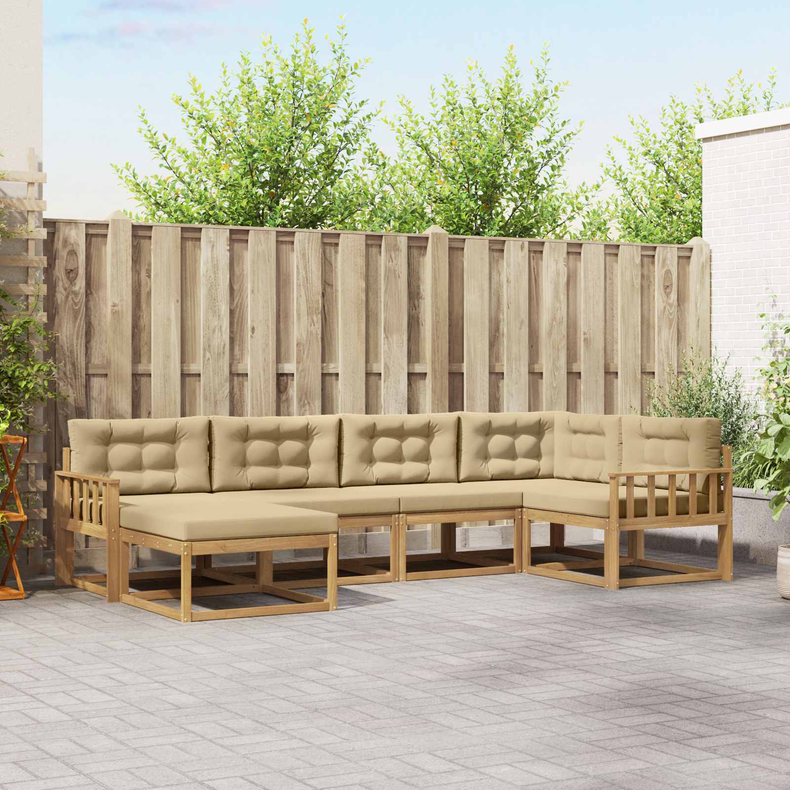 Outdoor-Sofagarnitur mit Kissen 5 pcs Weiß und Beige Polyester
