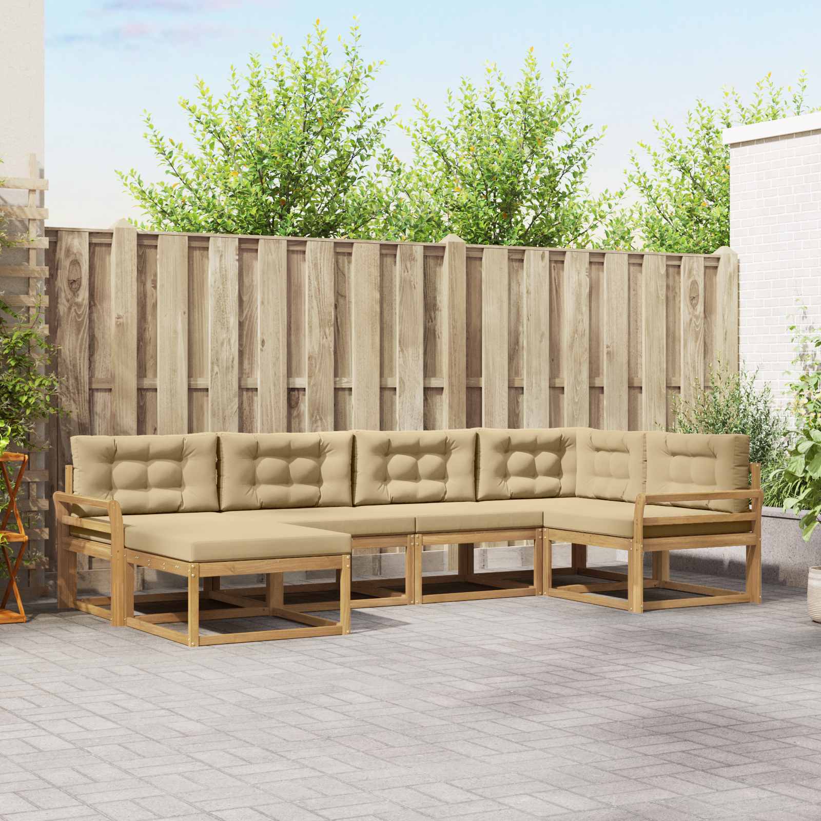 Outdoor-Sofagarnitur mit Kissen 5 pcs Weiß und Beige Polyester