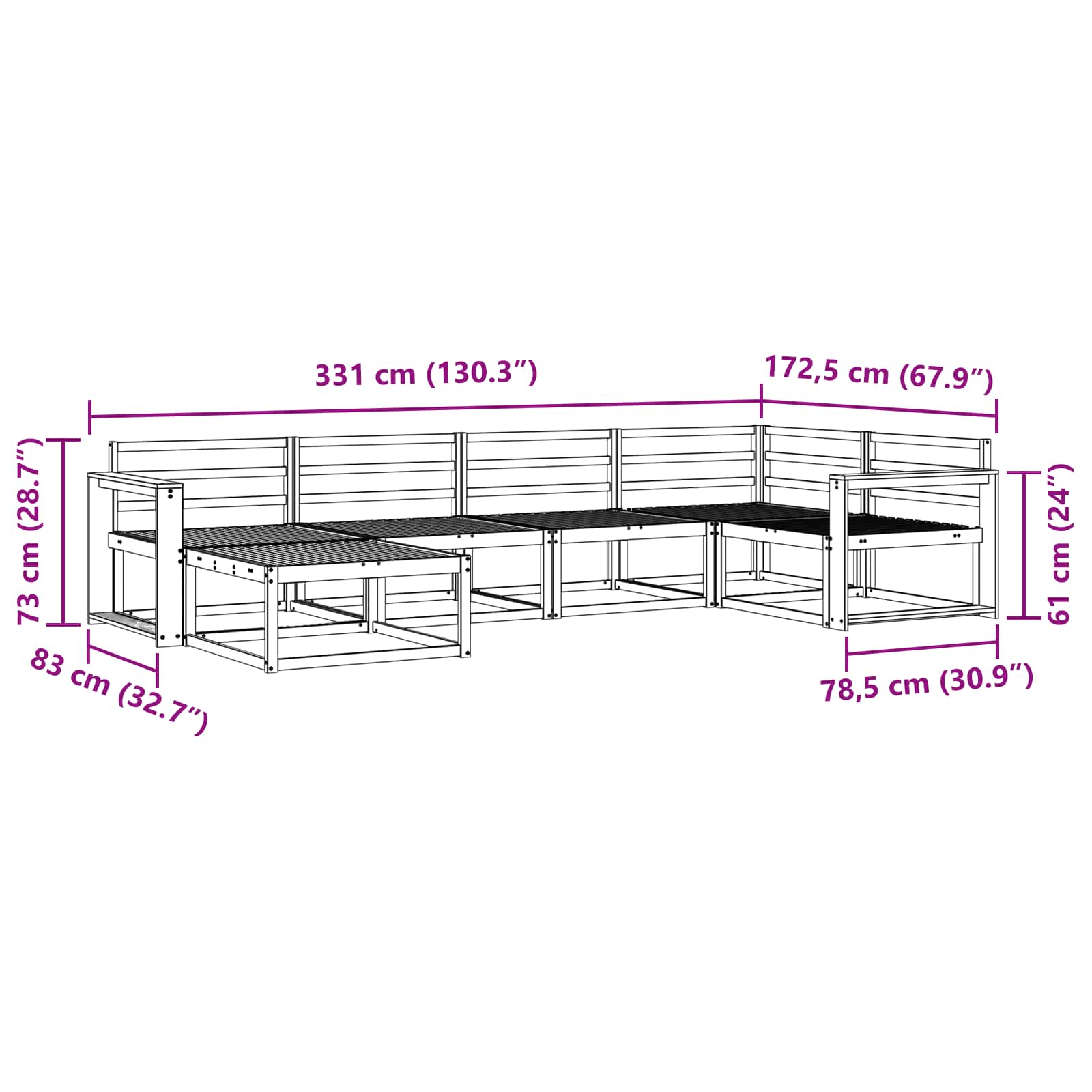 Outdoor-Sofagarnitur 6 pcs Weiß 331 x 172,5 x 73 cm