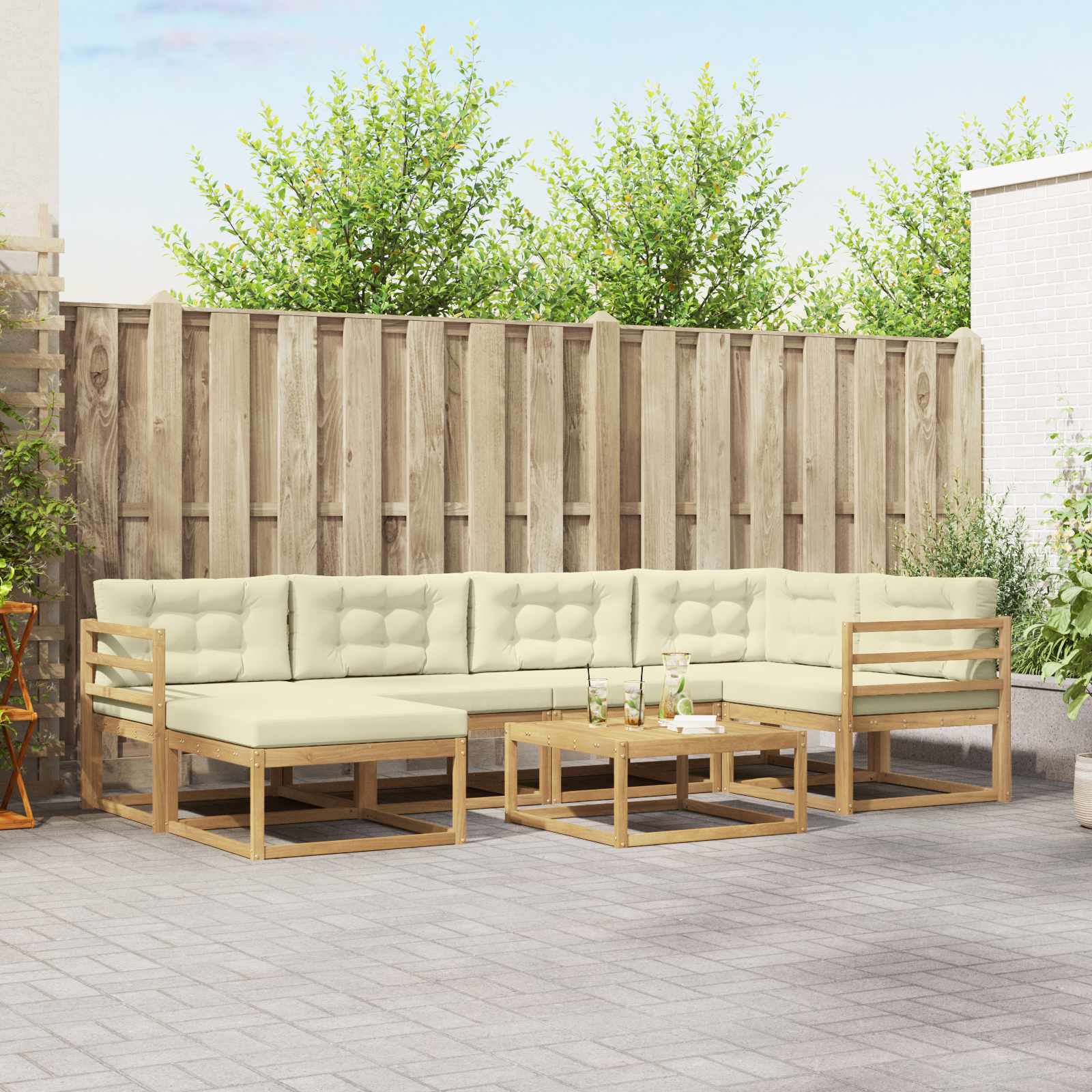 Outdoor-Sofagarnitur 7 pcs Weiß und Creme