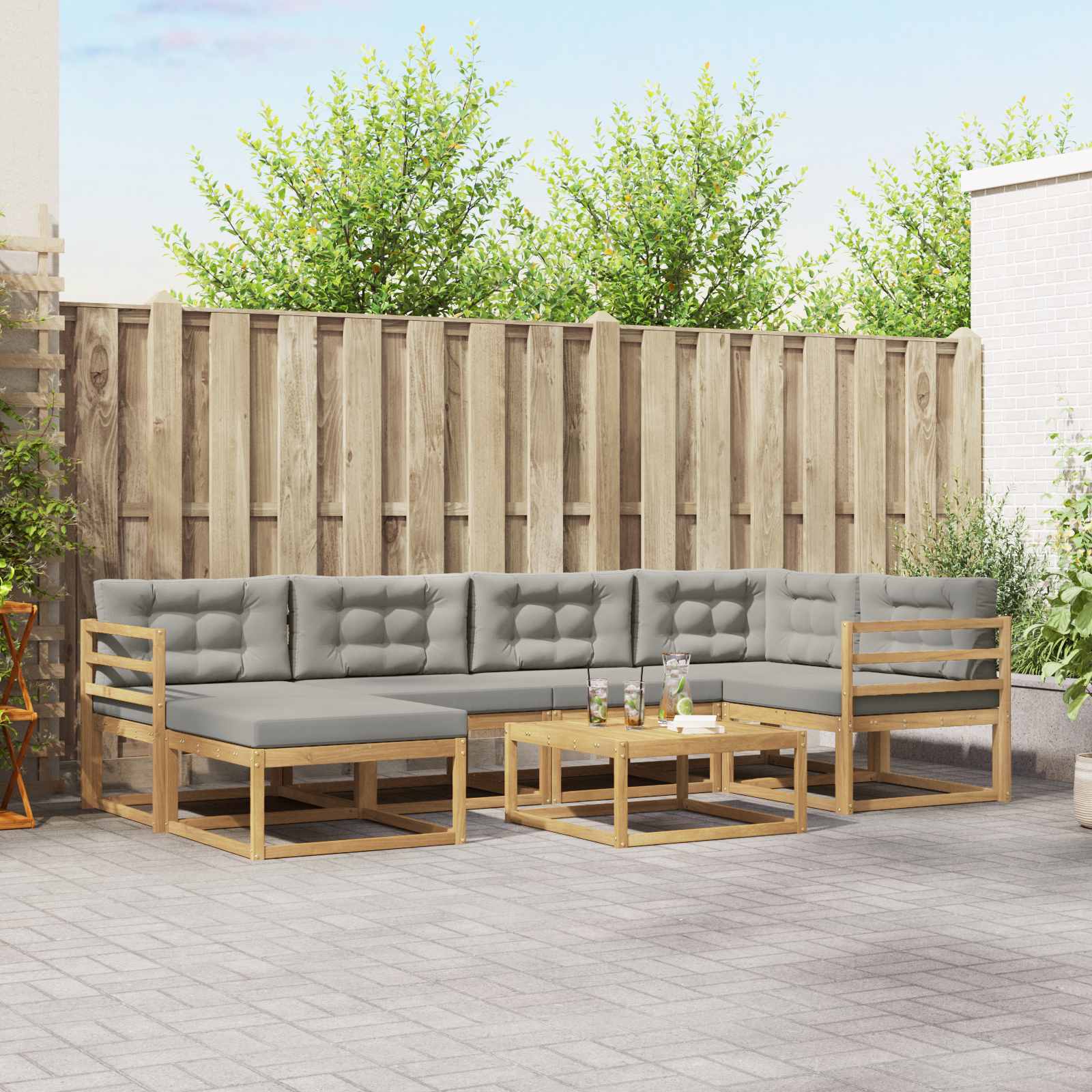 Outdoor-Sofagarnitur 7 pcs Weiß und Hellgrau