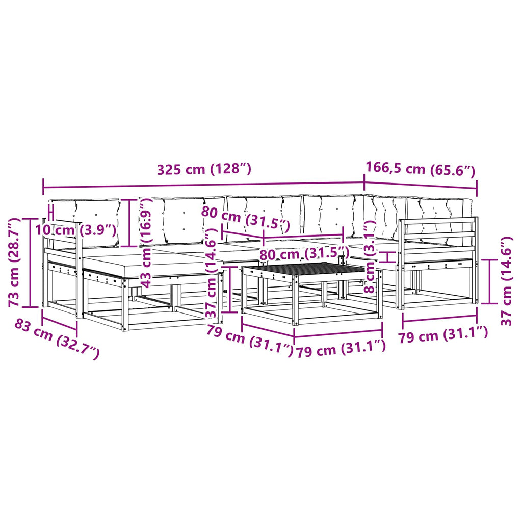 Outdoor-Sofagarnitur 7 pcs Weiß und Hellgrau