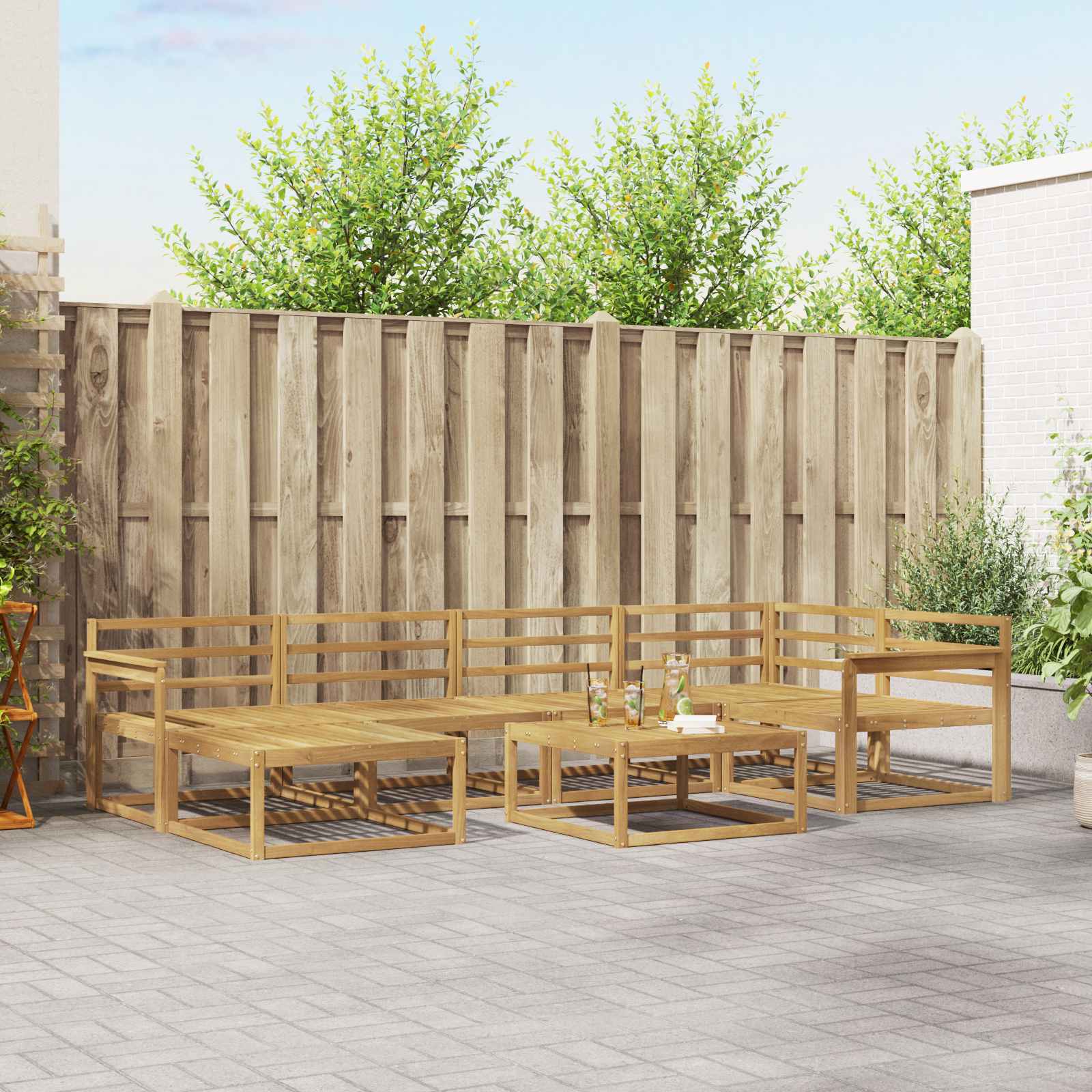 Outdoor-Sofagarnitur 7 pcs Weiß Massivholz Akazie