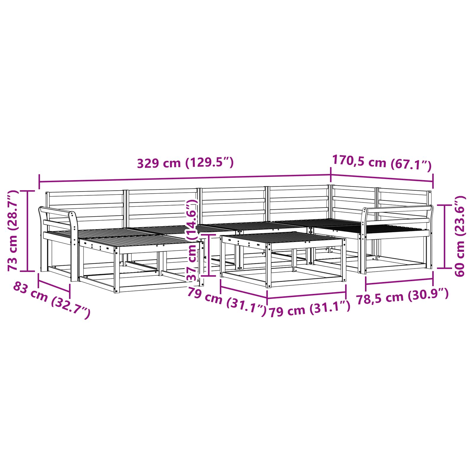 Outdoor-Sofagarnitur 7 pcs Weiß Massivholz Akazie