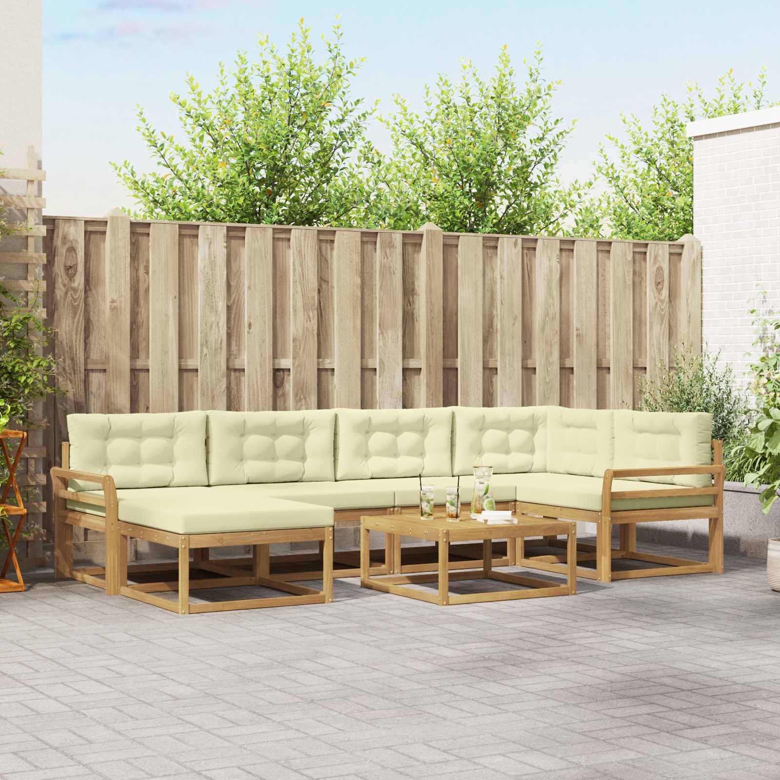 Outdoor-Sofagarnitur 7 pcs Weiß und Creme