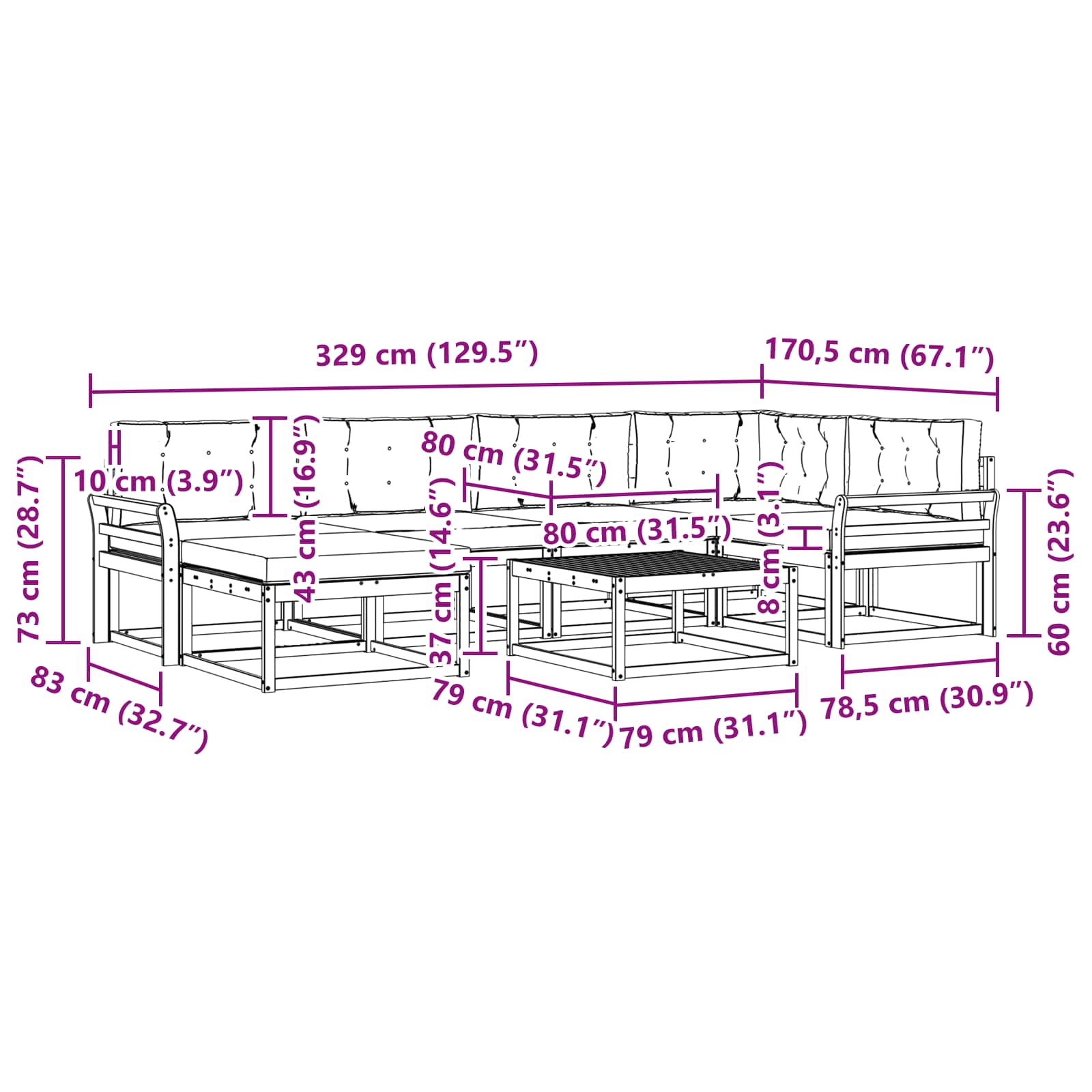 Outdoor-Sofagarnitur 7 pcs Weiß und Creme