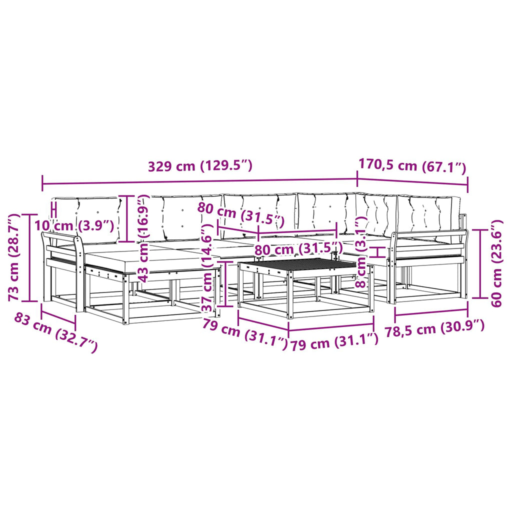 Outdoor-Sofagarnitur 7 pcs Weiß und Hellgrau
