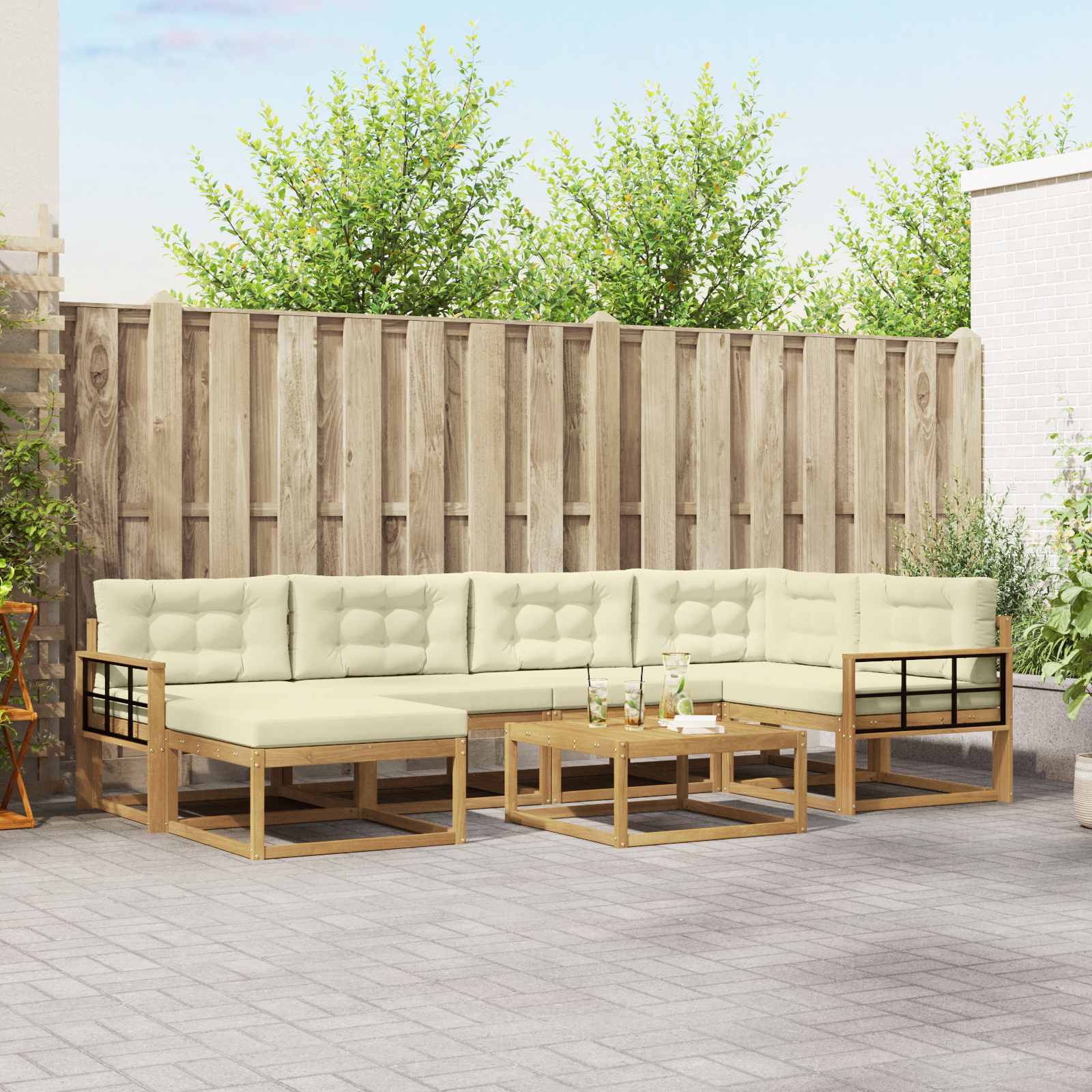 Outdoor-Sofagarnitur 7 pcs Weiß und Creme