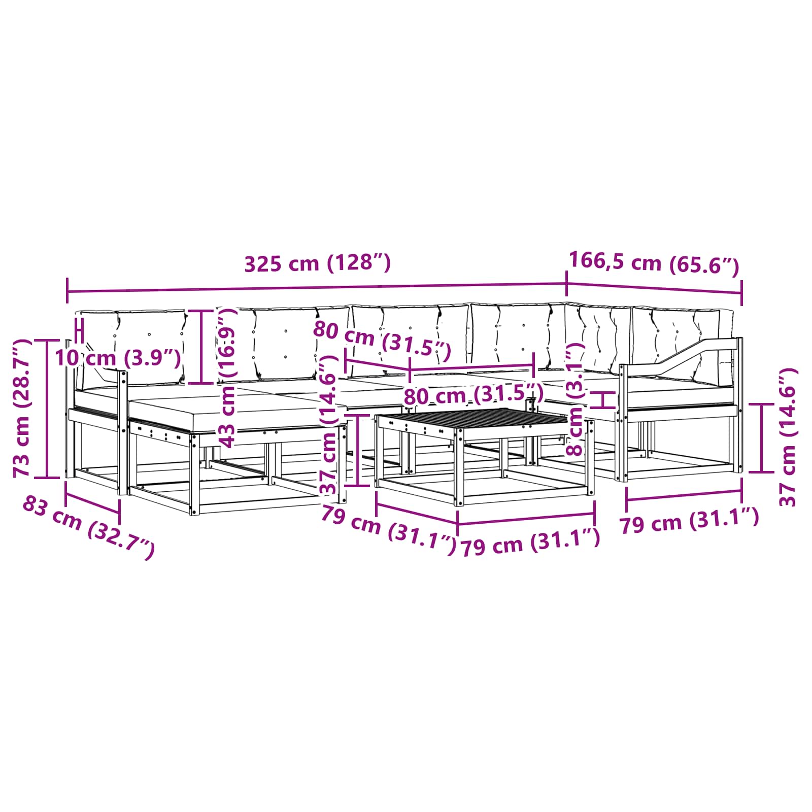 Outdoor-Sofagarnitur 7 pcs Weiß und Creme