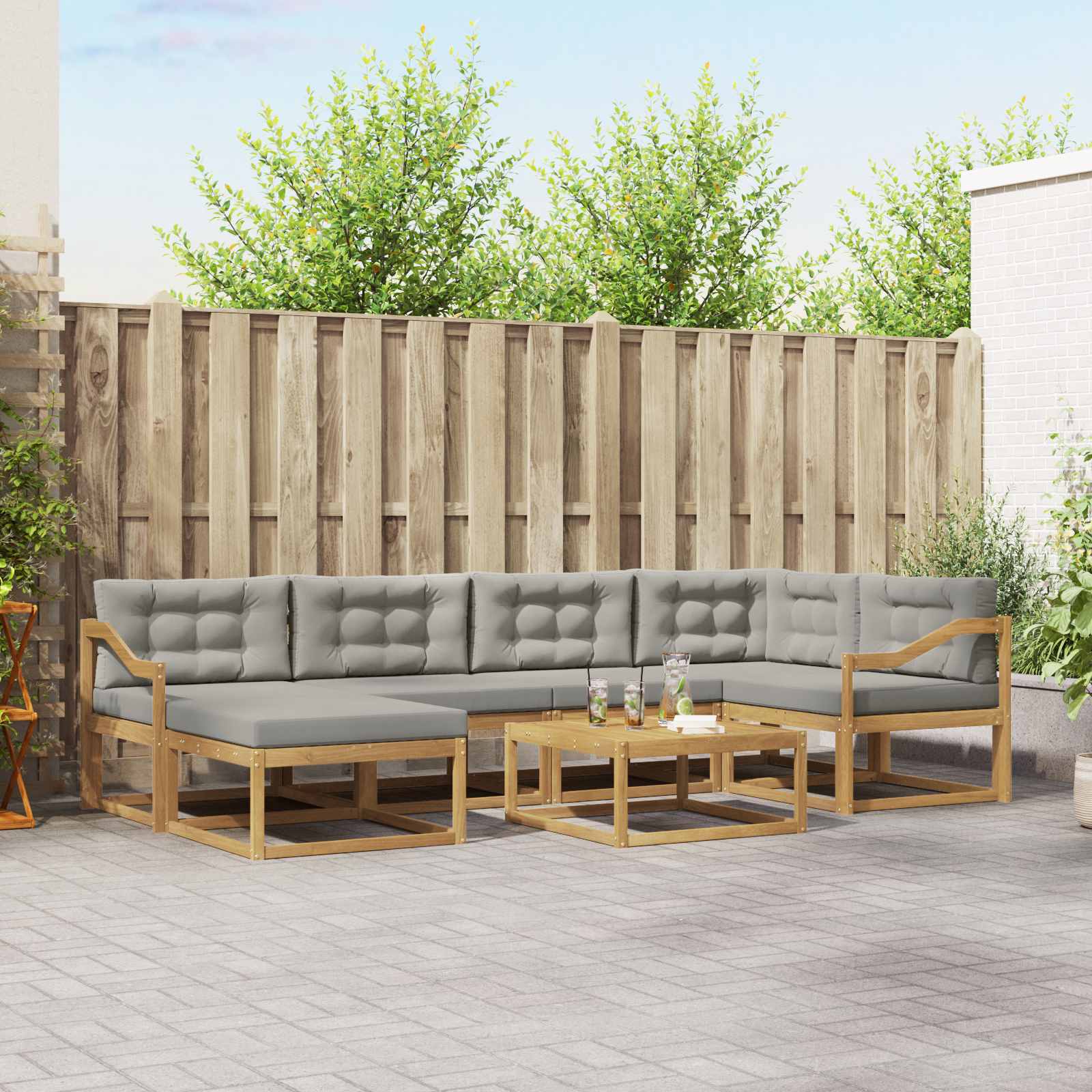 Outdoor-Sofagarnitur 7 pcs Weiß und Hellgrau