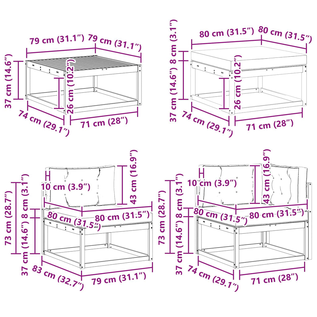 Outdoor-Sofagarnitur 7 pcs Weiß und Hellgrau