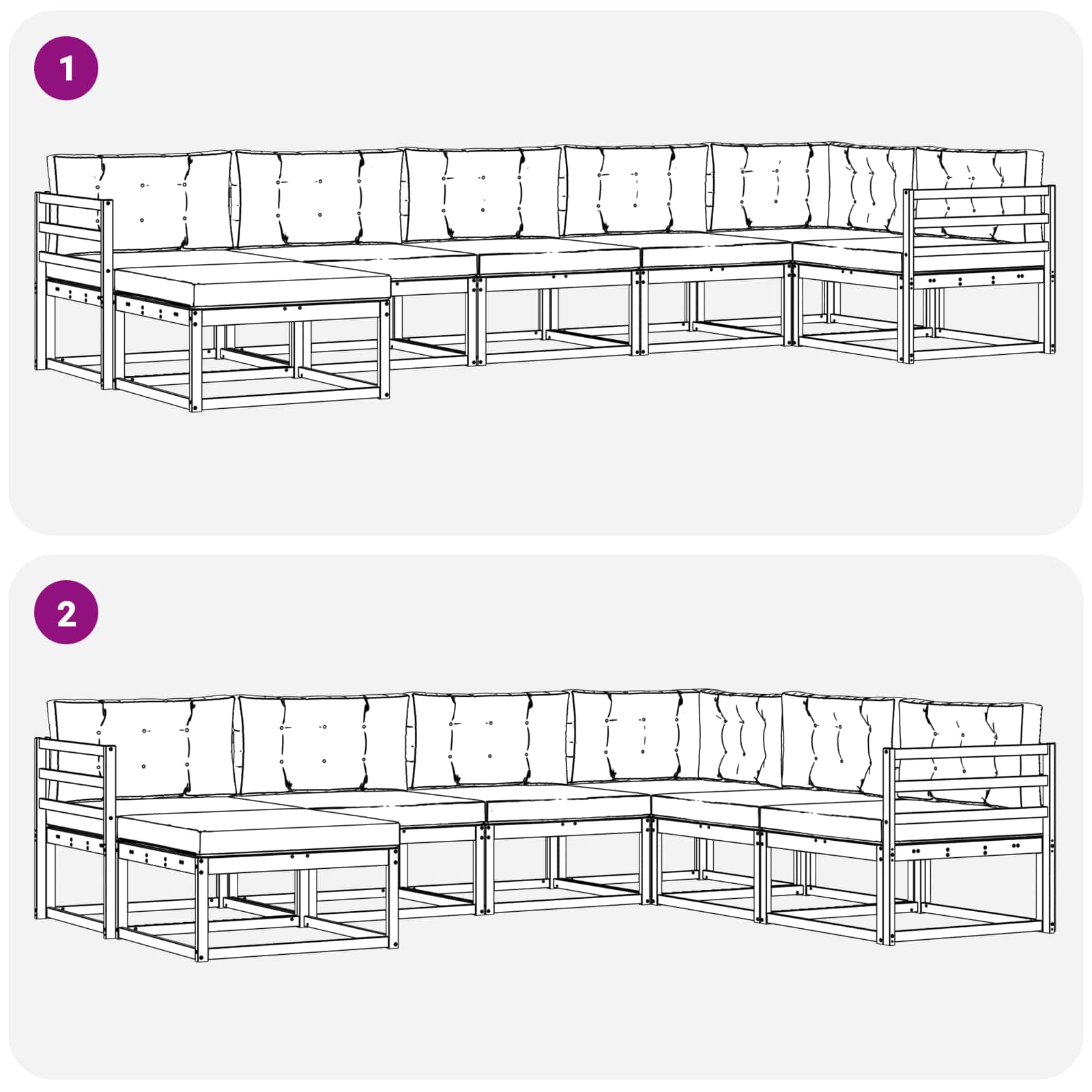 Outdoor-Sofagarnitur mit Kissen 7 pcs Weiß und Hellgrau
