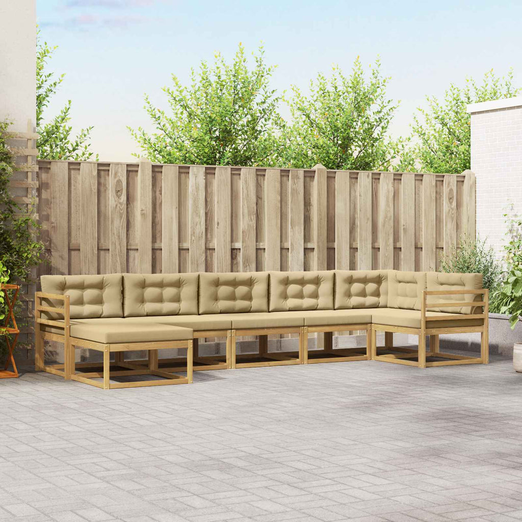 Outdoor-Sofagarnitur mit Kissen 7 pcs Weiß und Beige
