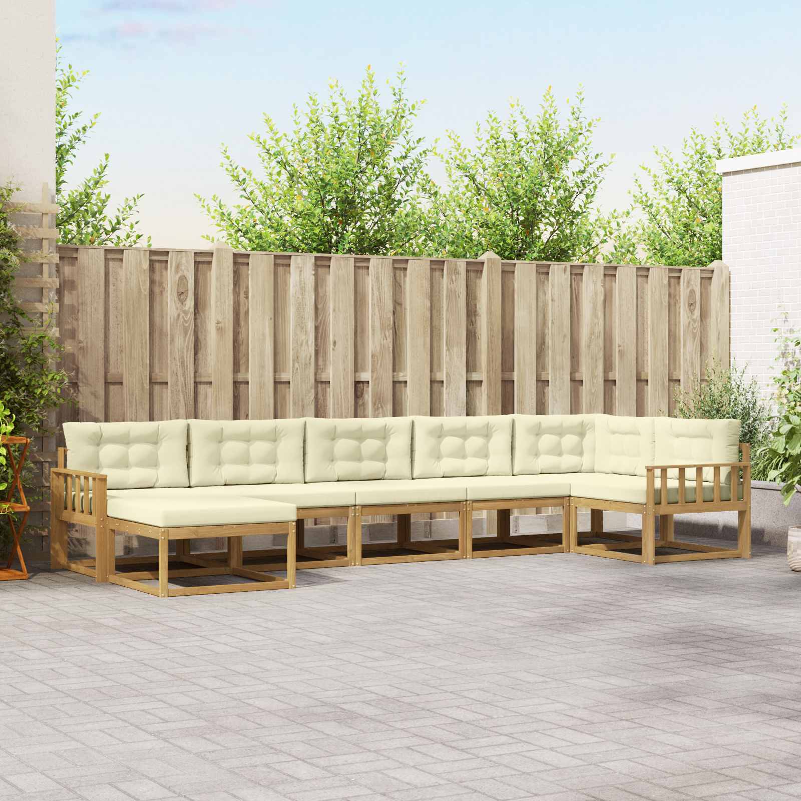 Outdoor-Sofagarnitur mit Kissen 7 pcs Weiß und Creme
