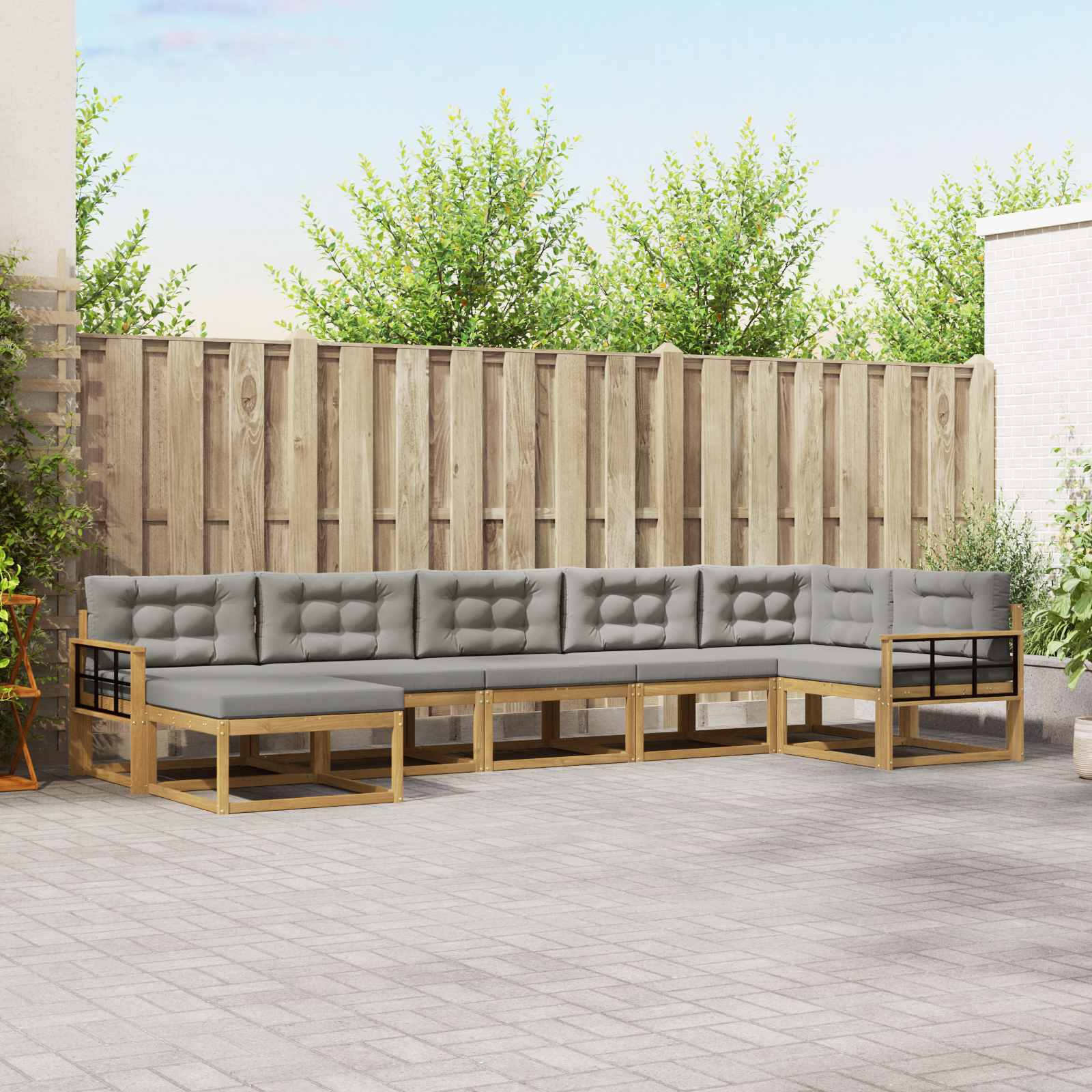 Outdoor-Sofagarnitur mit Kissen 7 pcs Weiß und Hellgrau