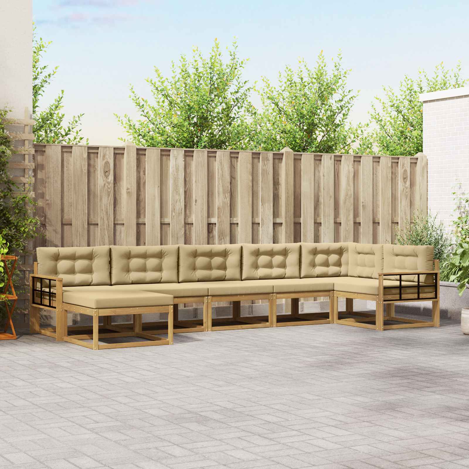 Outdoor-Sofagarnitur mit Kissen 7 pcs Weiß und Beige