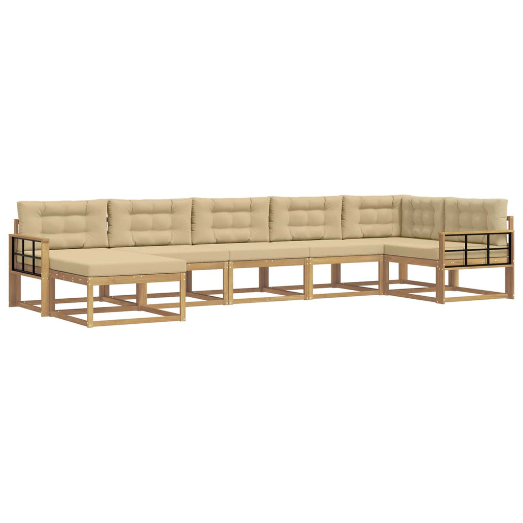 Outdoor-Sofagarnitur mit Kissen 7 pcs Weiß und Beige