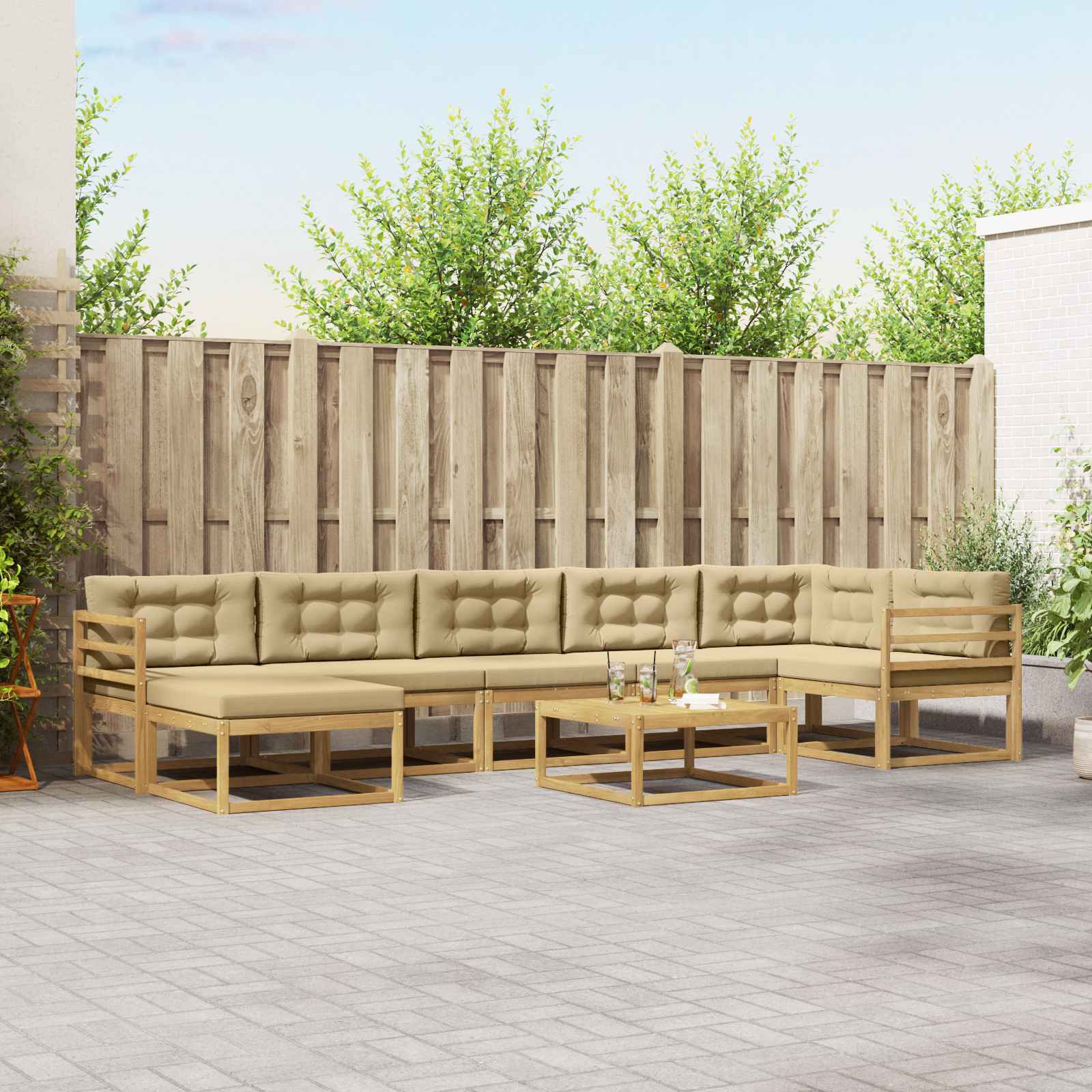 Outdoor-Sofagarnitur 8 pcs Weiß und Beige