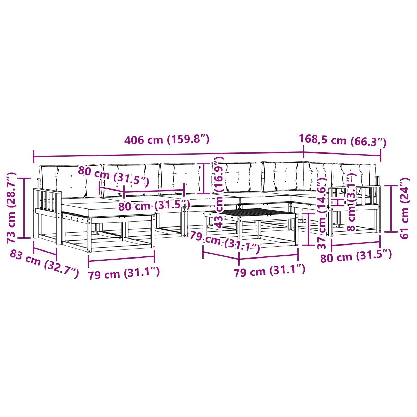 Outdoor-Sofagarnitur 8 pcs Weiß und Anthrazit