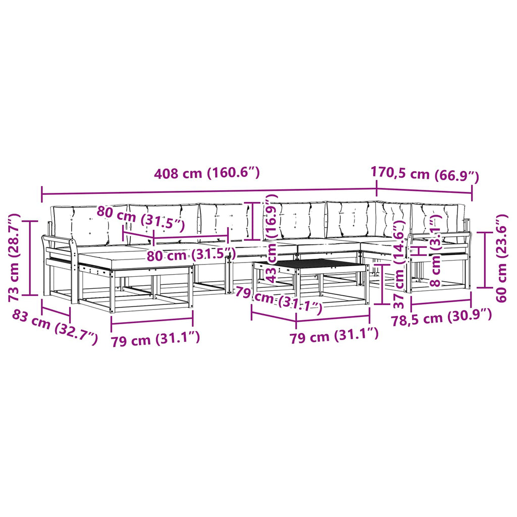 Outdoor-Sofagarnitur 8 pcs Weiß und Hellgrau