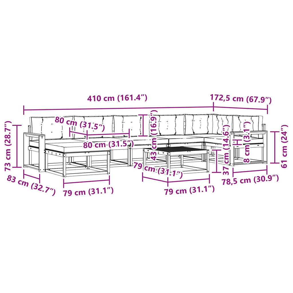 Outdoor-Sofagarnitur 8 pcs Weiß und Hellgrau