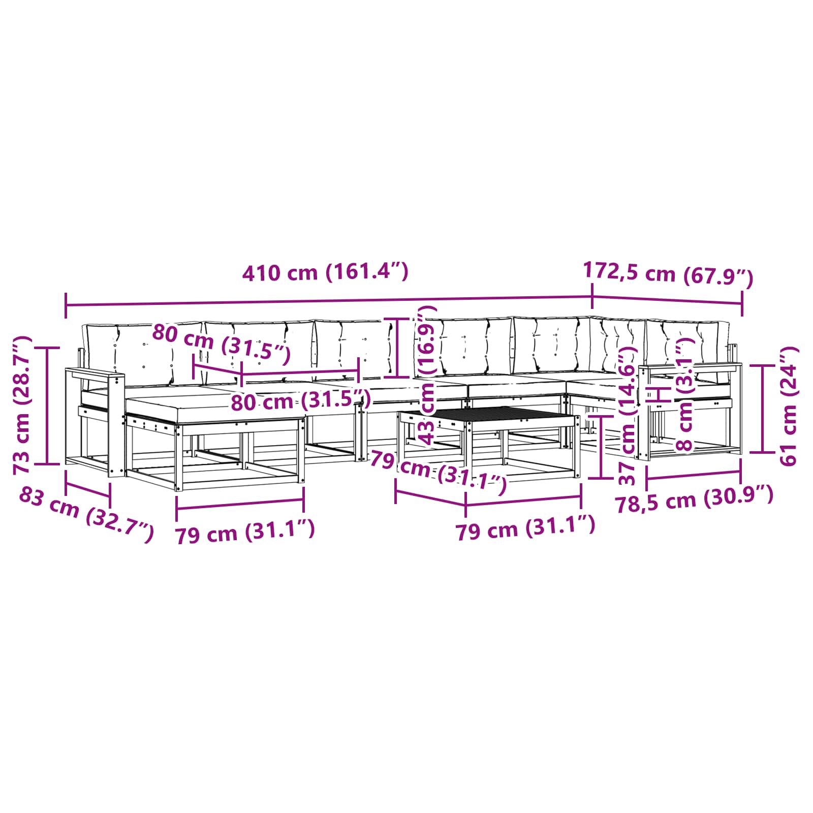 Outdoor-Sofagarnitur 8 pcs Weiß und Hellgrau